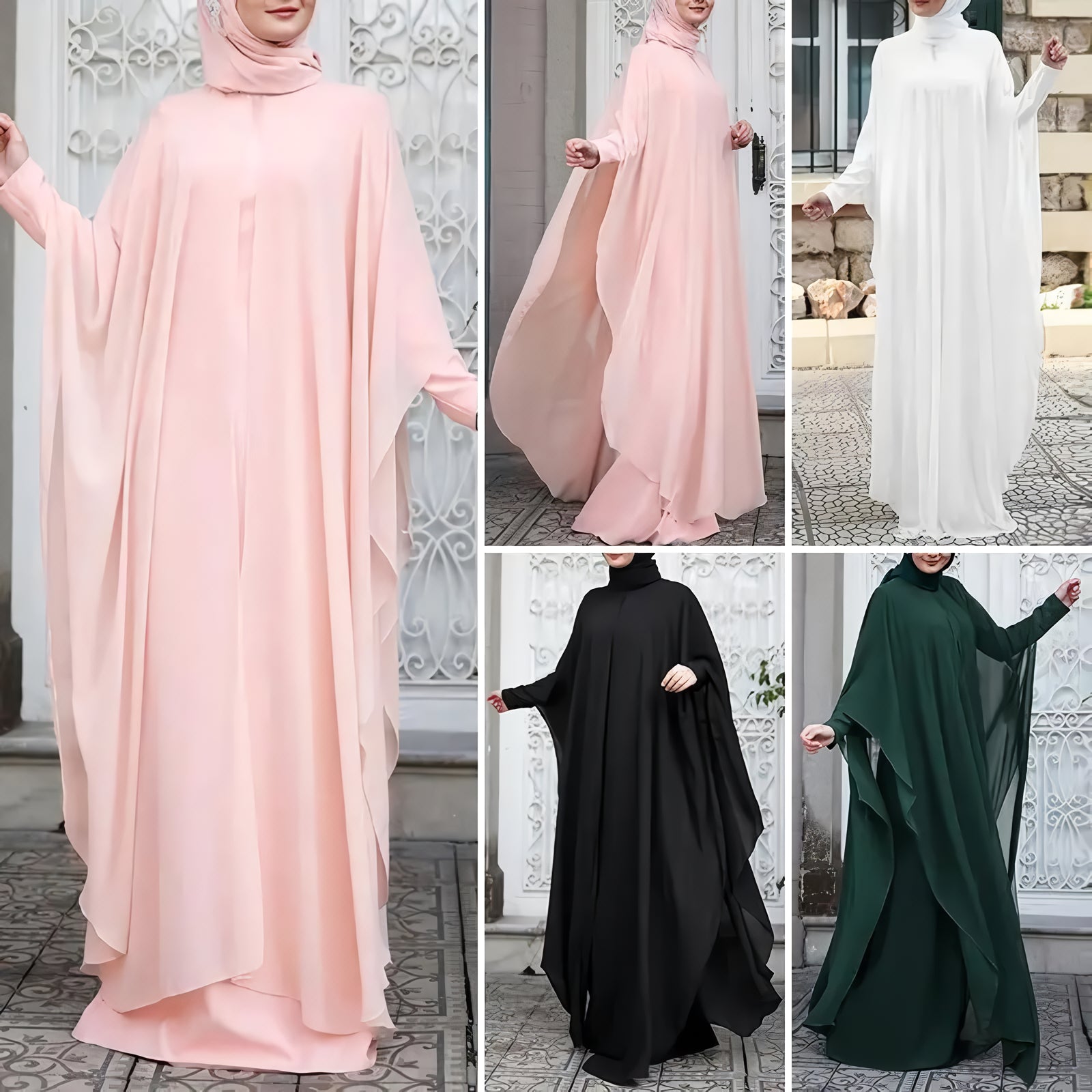 Alesyari Shop I Summer Long Dress: Muslim Abaya Kaftan Party Gown with 2-Piece Hijab for Ramadan