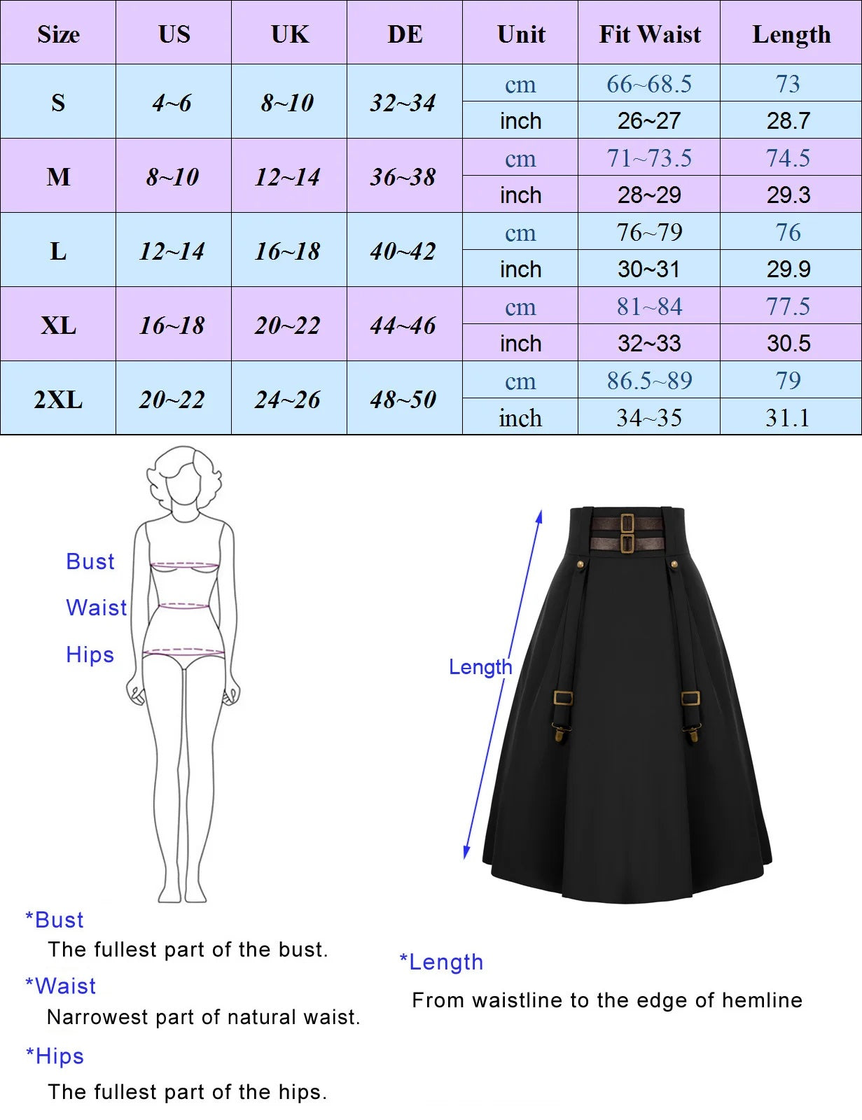 Goth Steampunk Midi Skirt: High Waist, Stretch, A-Line with Pockets, Adjustable Length