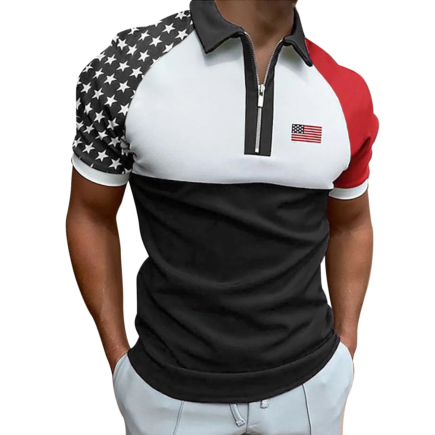 Men's Polo Shirt Independence Day Muscle Turn Down Collar American Flag Print Patriotic Shirts Slim Fit Short Sleeve ropa hombre