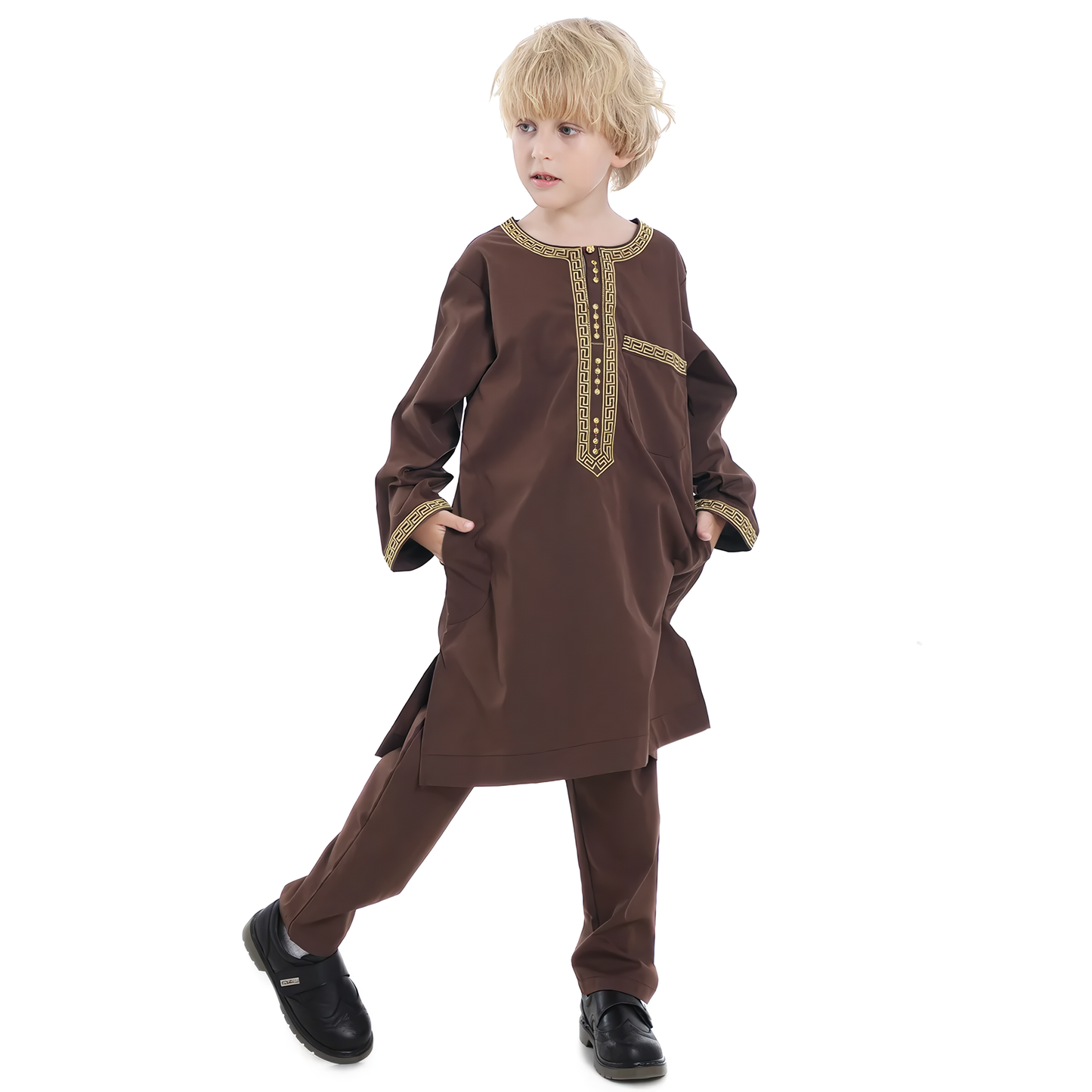 Alesyari Shop I 2024 Saudi Arabia Children Robe Muslim Clothes Kids Qamis Boy Jubba Thobe 2 Piece Set Islamic Clothing Men Party Abaya Kaftan