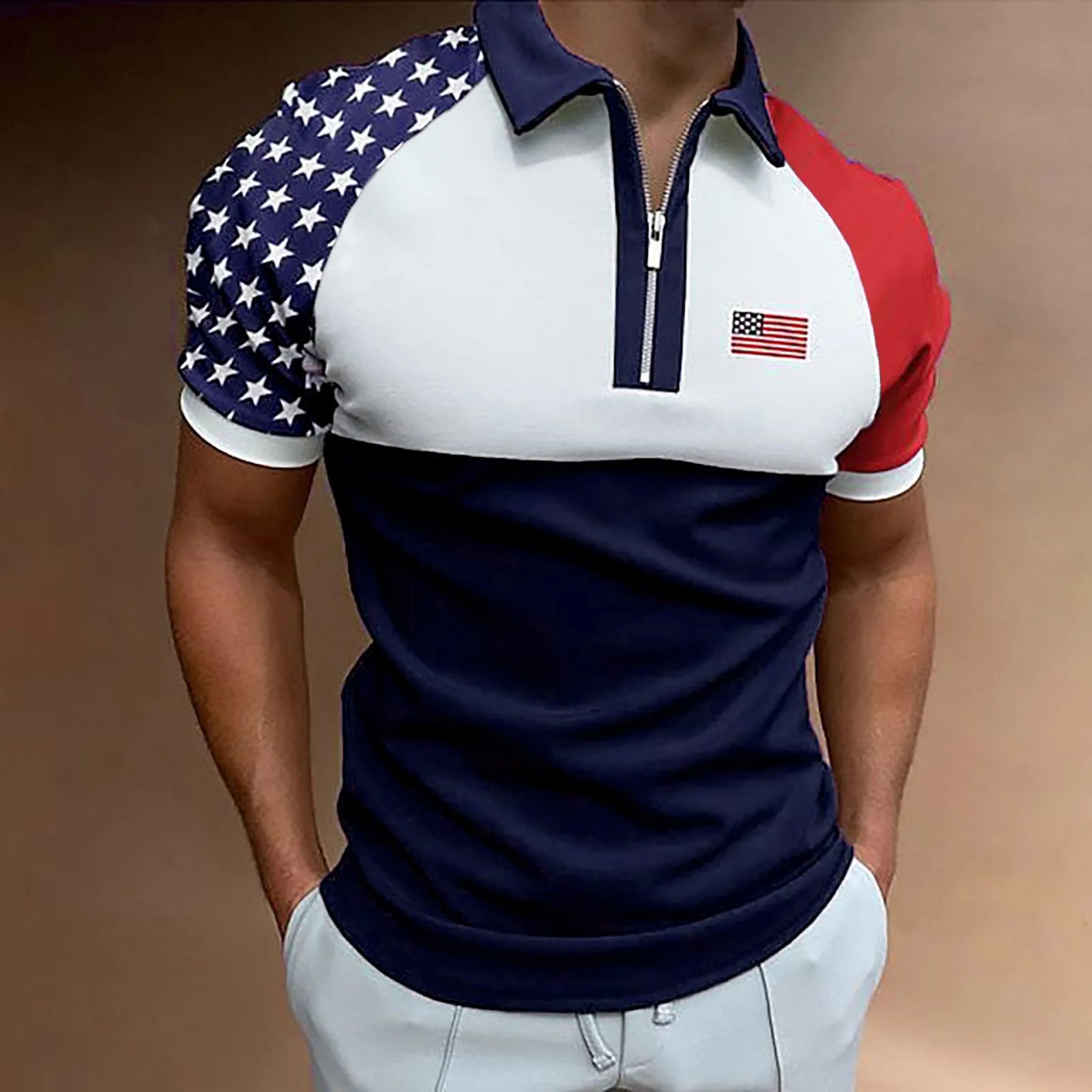 Men's Polo Shirt Independence Day Muscle Turn Down Collar American Flag Print Patriotic Shirts Slim Fit Short Sleeve ropa hombre