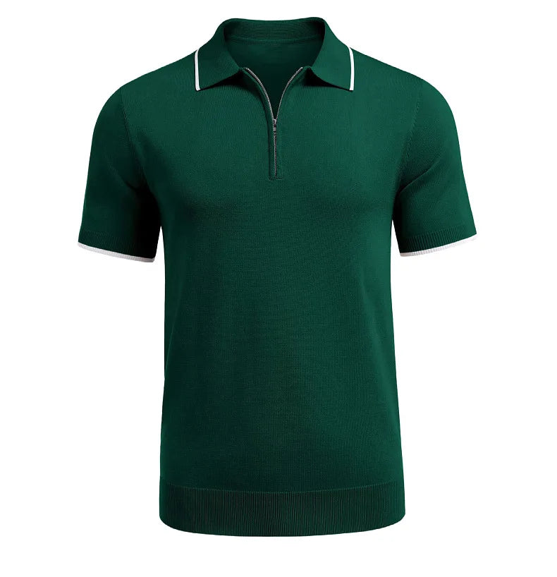 2024 Men's Summer Casual Knitted Polo Shirts Formal BusinessTurn Down Collar Solid Short Sleeve T-Shirt Leisure Breathable Tops