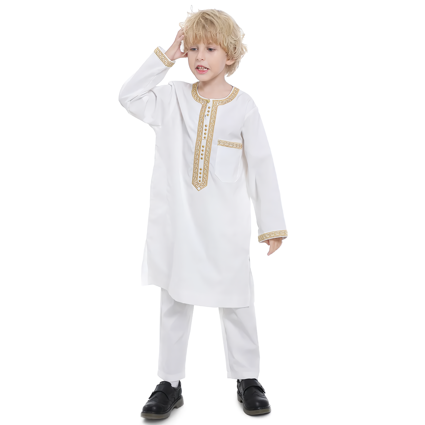 Alesyari Shop I 2024 Saudi Arabia Children Robe Muslim Clothes Kids Qamis Boy Jubba Thobe 2 Piece Set Islamic Clothing Men Party Abaya Kaftan