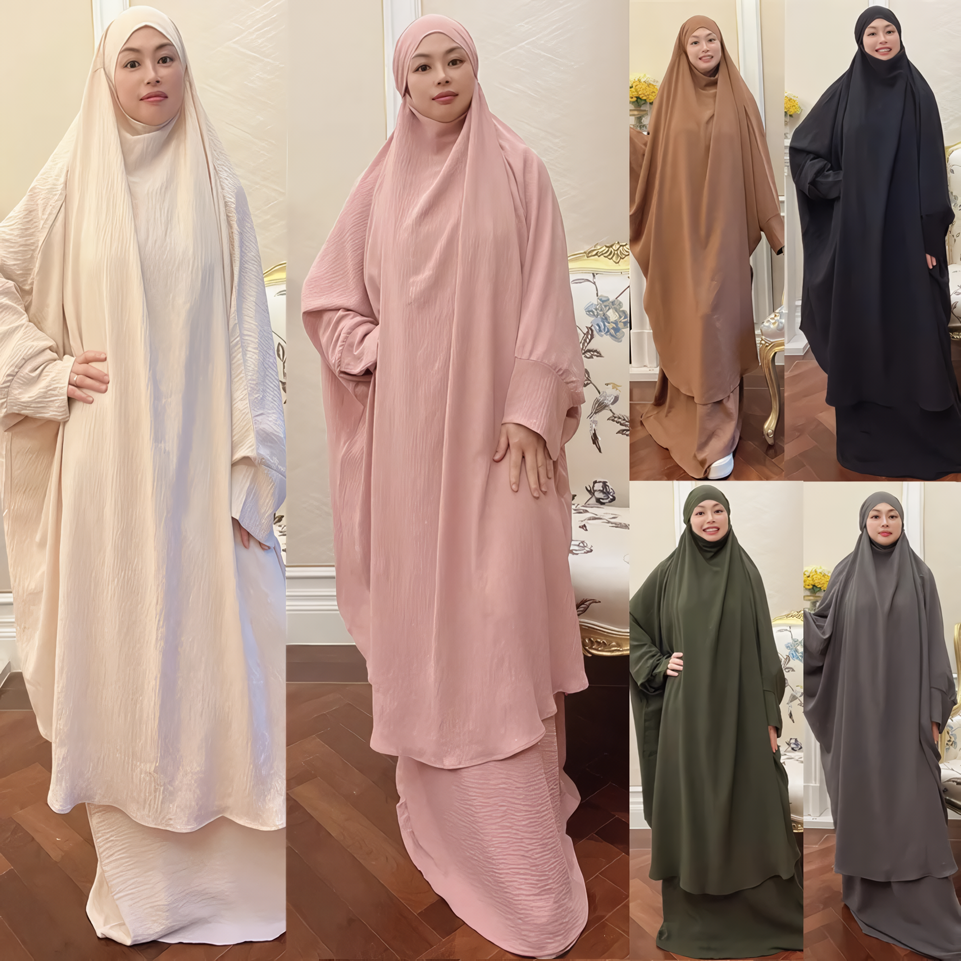 Alesyari Shop I Long Khimar Set: Muslim Abaya, Dubai Saudi Prayer Dress - 2 Pieces