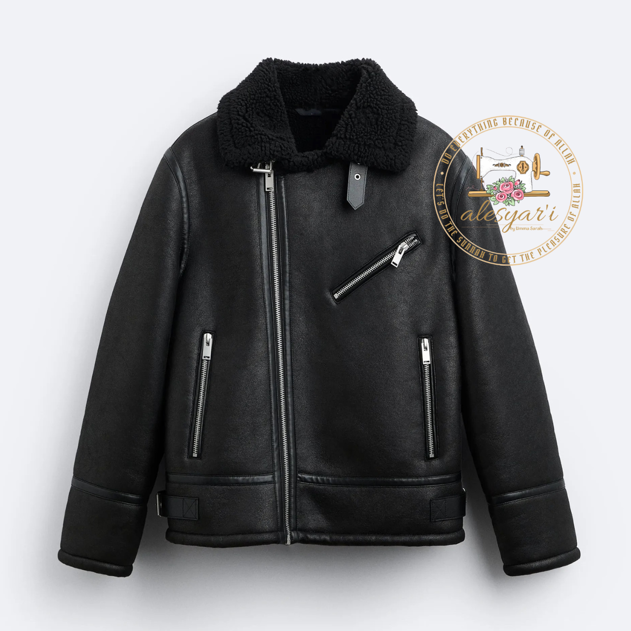 Warm Winter High-quality Lapel Suede Cashmere Piping Double-sided Motorcycle Punk Warm Winter Leather Jacket For Men