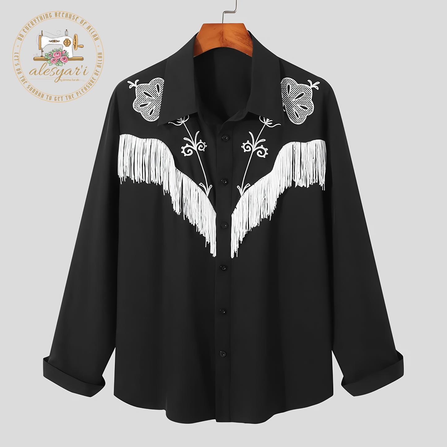 Alesysari Shop I 2024 Men Shirt Embroidered Tassel Patchwork Lapel Long Sleeve Fashion Camisa Streetwear Button Casual Men Clothing S-5XL