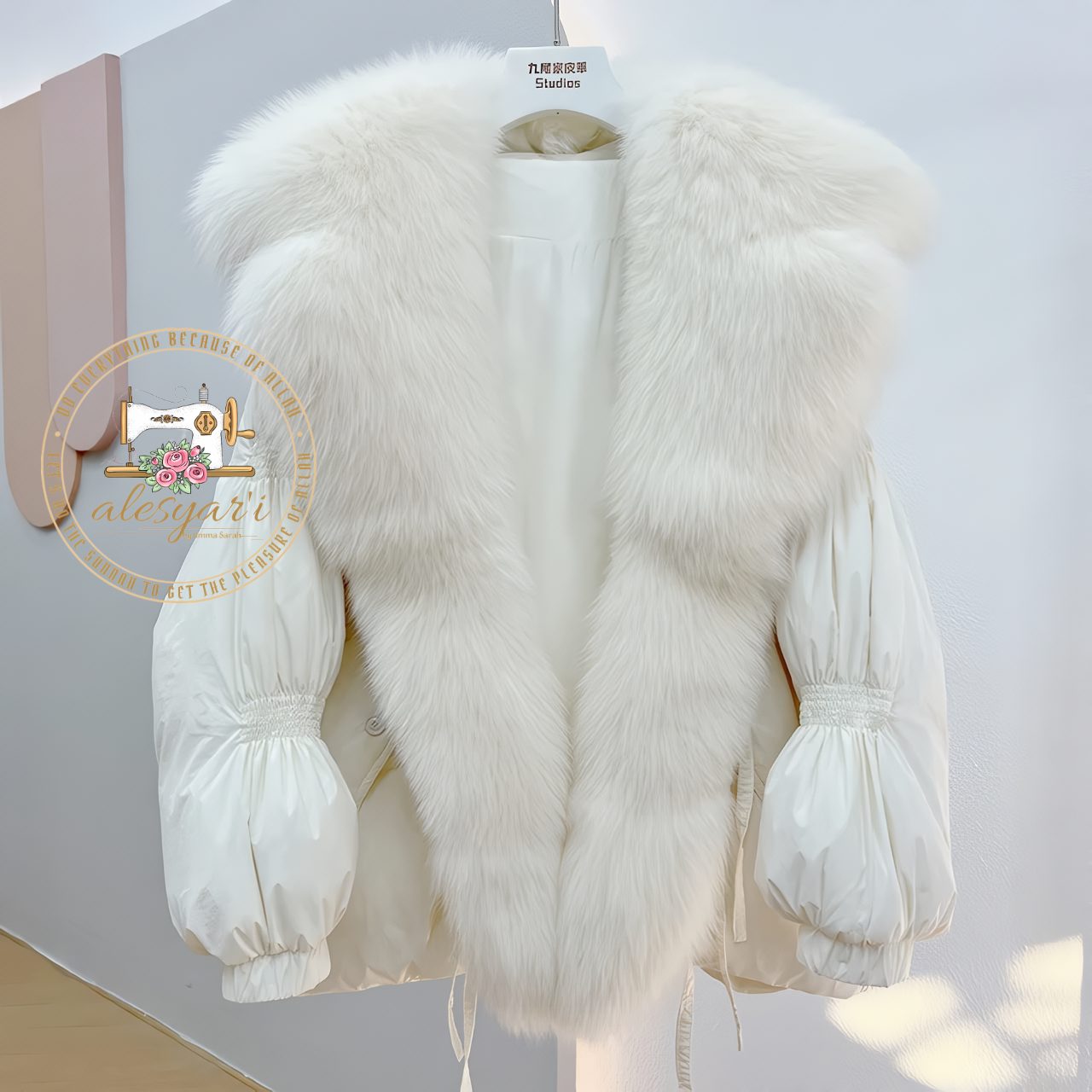 Navy Fur Collar Winter Jacket for Women: Warm White Duck Down Parka Coat