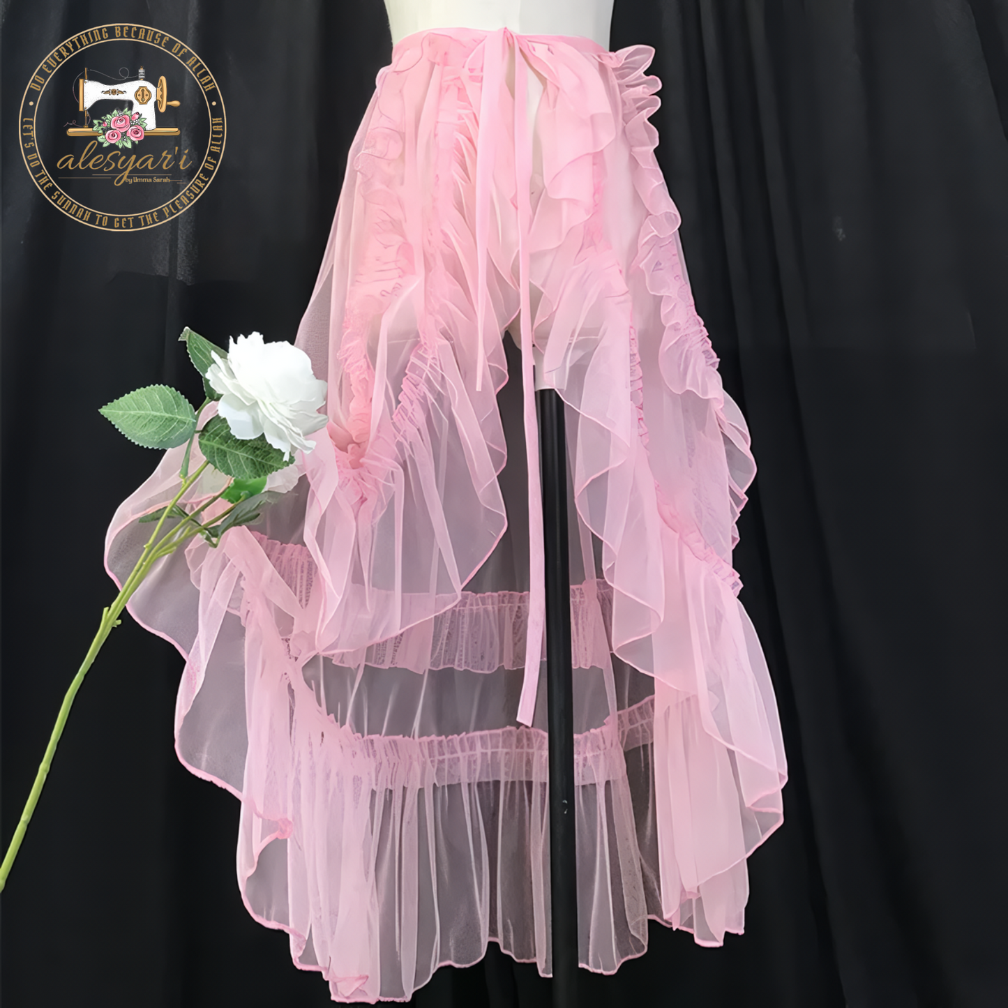 Alesyar'i Shop I Vintage Elegance: Sheer Lolita Apron with Ruffled Waist and Mesh Overlay Skirt