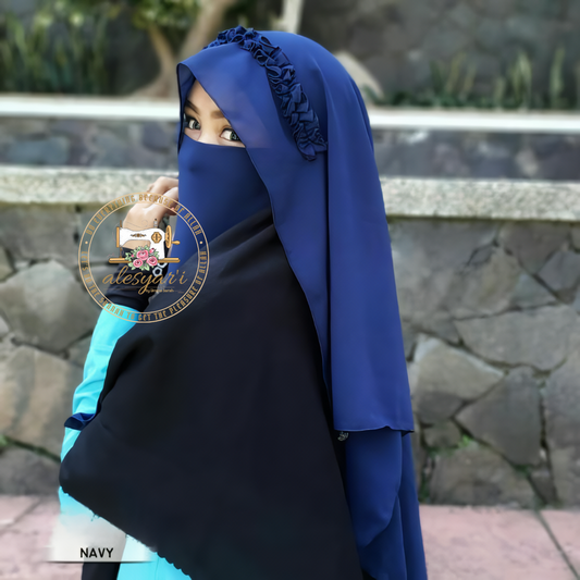 Alesyari Shop I 2 pcs Niqab Veil Husna with Flowery Accent on The Top of Head Very Cute & Ellegant / Buy 3 pcs or More Free 1 pcs Tasbeeh Digital Counter