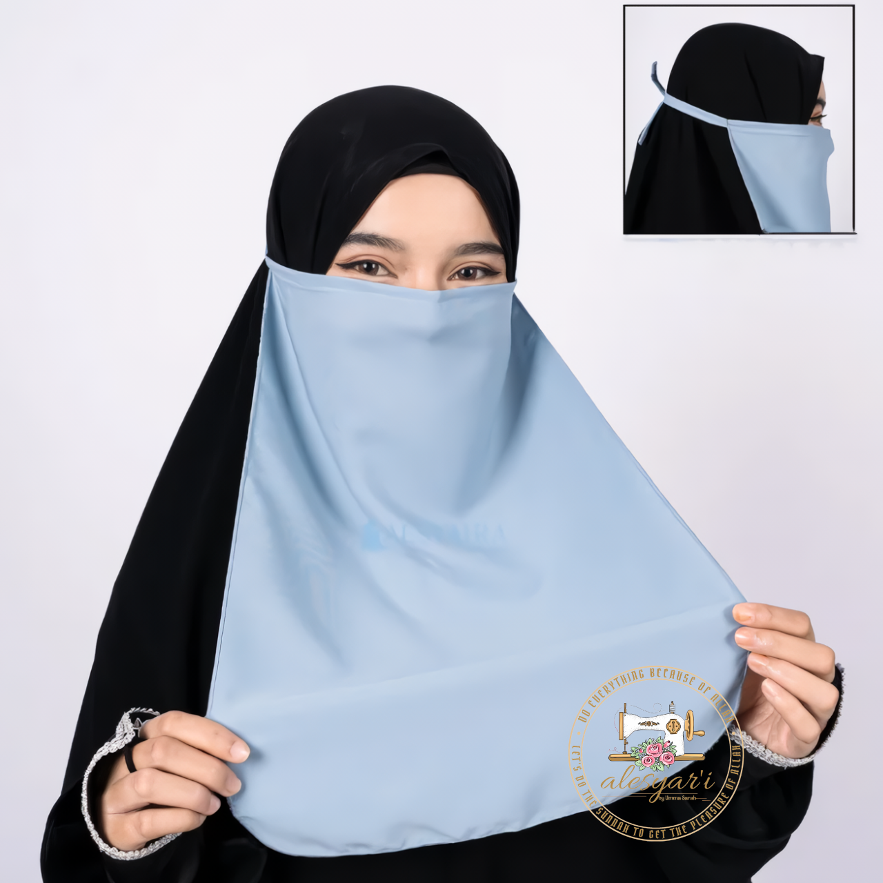 Alesyari Shop I Muslim Bandana Scarf Islamic Niqab Burqa Bonnet Hijab Chiffon Veil Headwear Black Face Cover Abaya Women's Hijabs Wrap Head