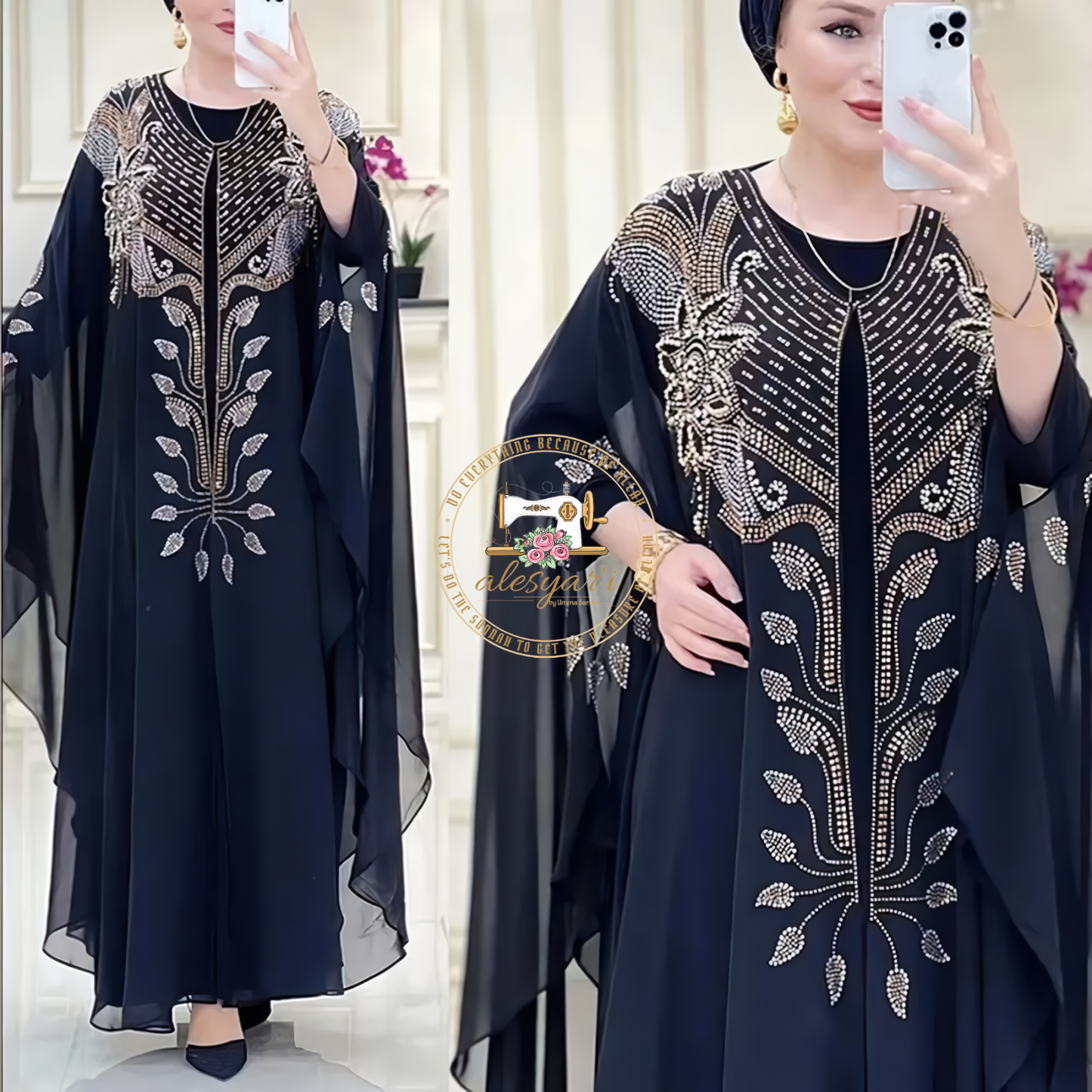 Alesyari Shop I Muslim Kaftan Abaya Dress Women Dubai Turkish Chiffon Party Dresses Elegant Evening Gown African Boubou Fashion Outfit Open Robe