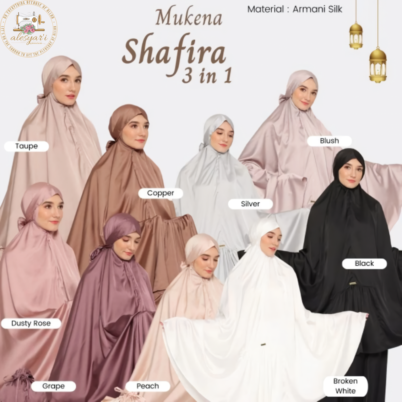 Alesyari Shop I Premium Indonesian Silky Skirt Sets with Lace Trim: The Ideal Women's Prayer Garment for Eid and Muslim Prayer in Saudi Arabia