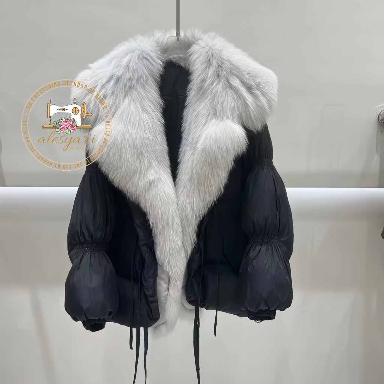 Navy Fur Collar Winter Jacket for Women: Warm White Duck Down Parka Coat