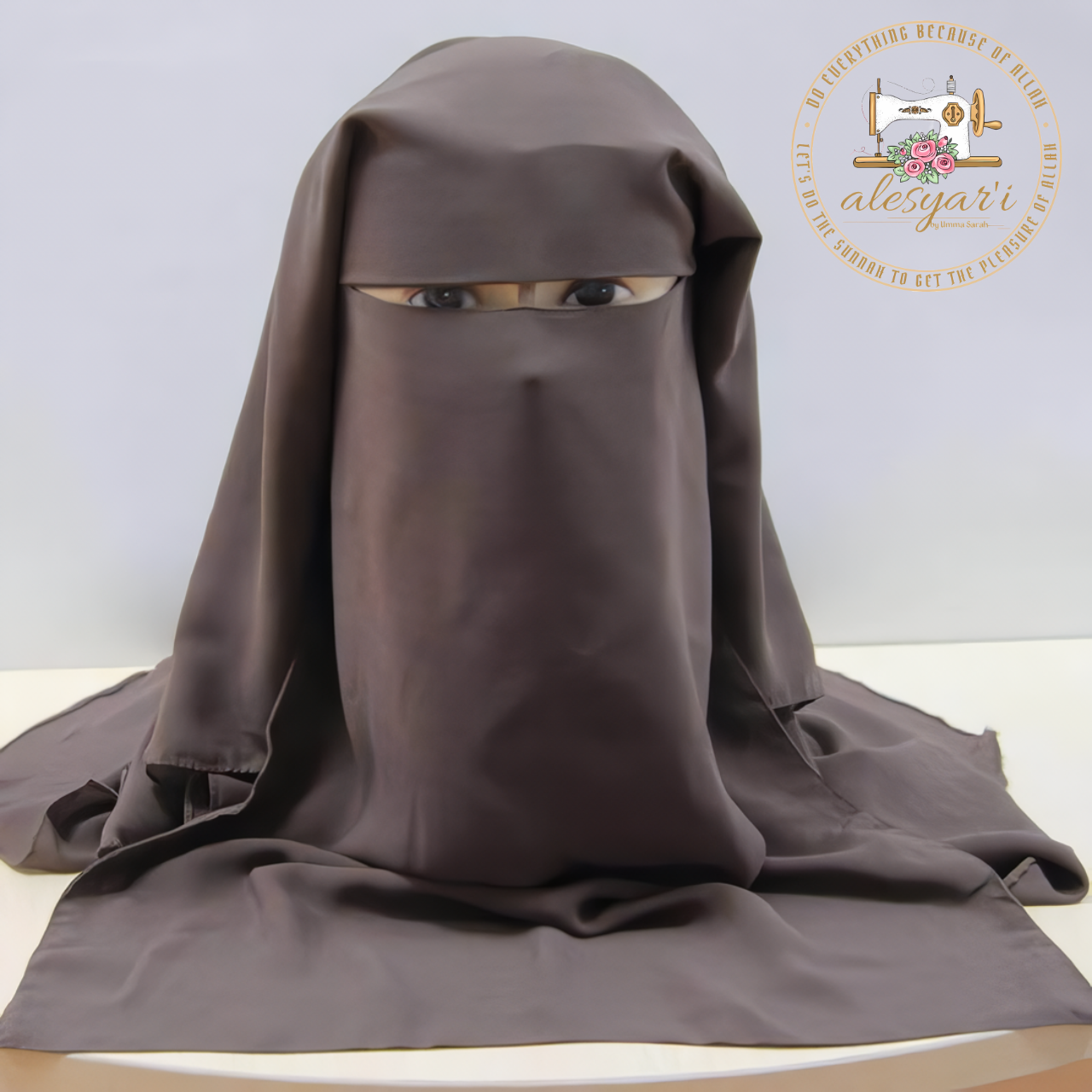 Alesyari Shop I High Quality Three Layers Chiffon Niqab Muslim Face Cover Hijab Hat Pull On Islamic Scarf Tie Back Headcover Women Headwrap