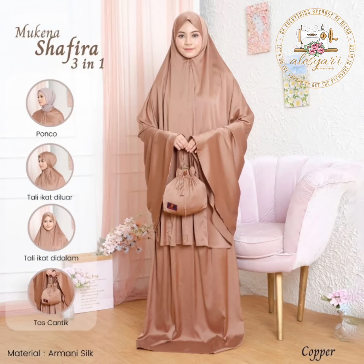 Alesyari Shop I Premium Indonesian Silky Skirt Sets with Lace Trim: The Ideal Women's Prayer Garment for Eid and Muslim Prayer in Saudi Arabia