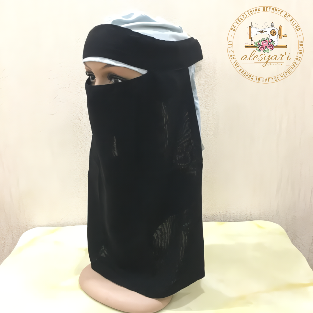 Alesyari Shop I Exquisite Single-Layer Chiffon Niqab: Premium Muslim Face Cover with Pull-On Hijab Hat, Tie-Back Islamic Scarf, and Headwrap for Women