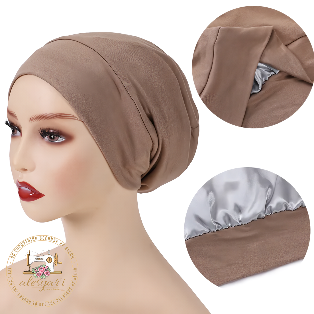 Alesyari Shop I Multi-Layer Satin Hijab Cap - Double-Layer Bonnet Hair Cap for Muslim Fashion - Islamic Headwear Head Cover Night Sleep Cap