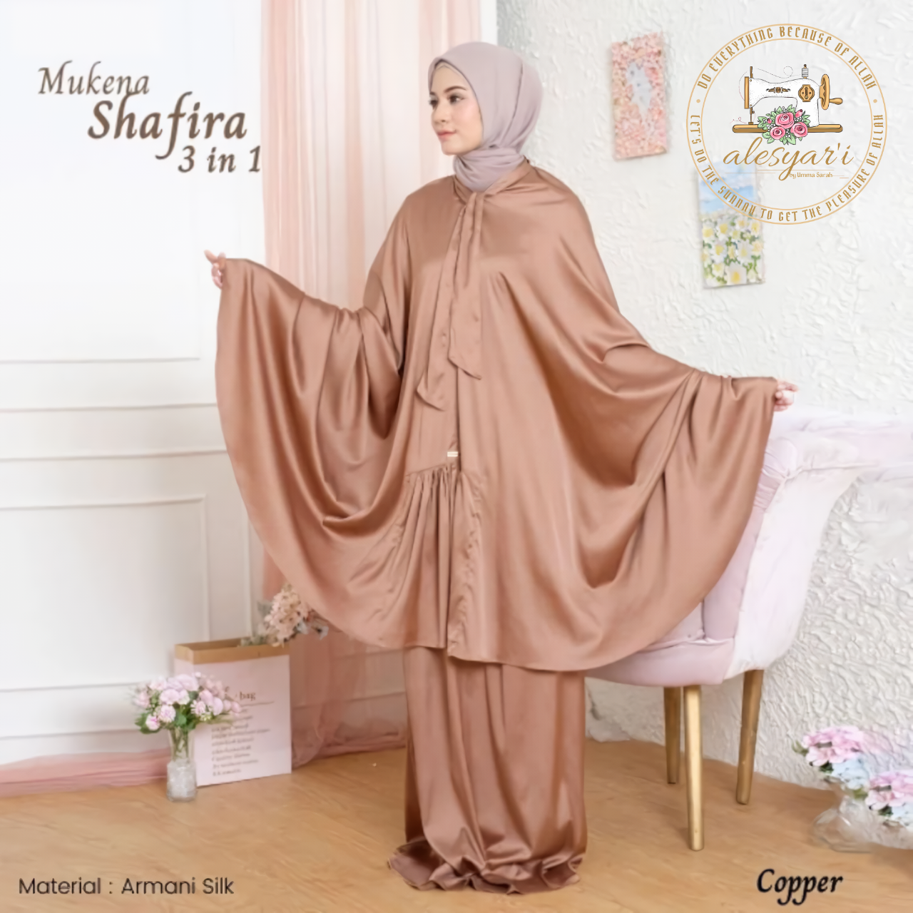 Alesyari Shop I Premium Indonesian Silky Skirt Sets with Lace Trim: The Ideal Women's Prayer Garment for Eid and Muslim Prayer in Saudi Arabia