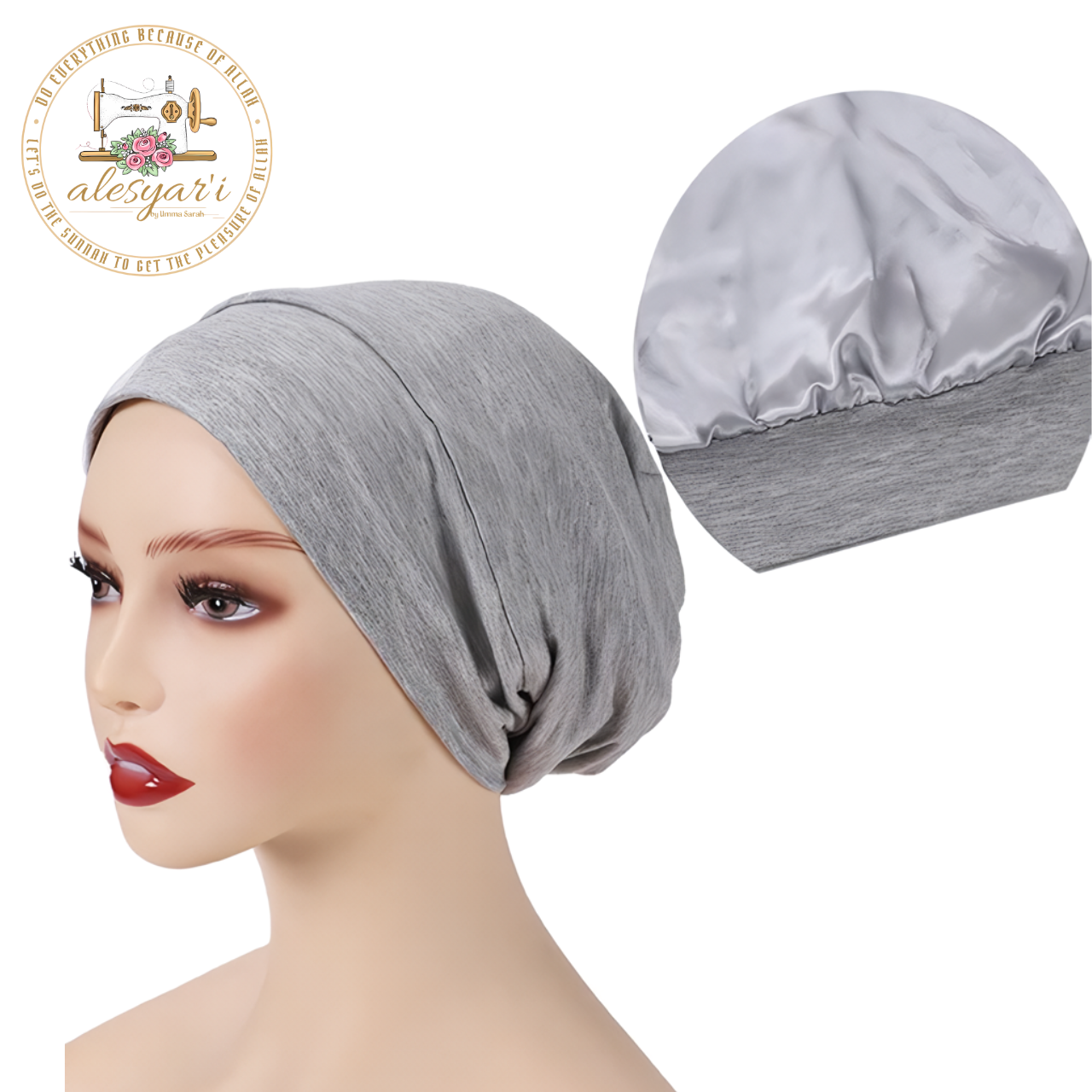 Alesyari Shop I Multi-Layer Satin Hijab Cap - Double-Layer Bonnet Hair Cap for Muslim Fashion - Islamic Headwear Head Cover Night Sleep Cap