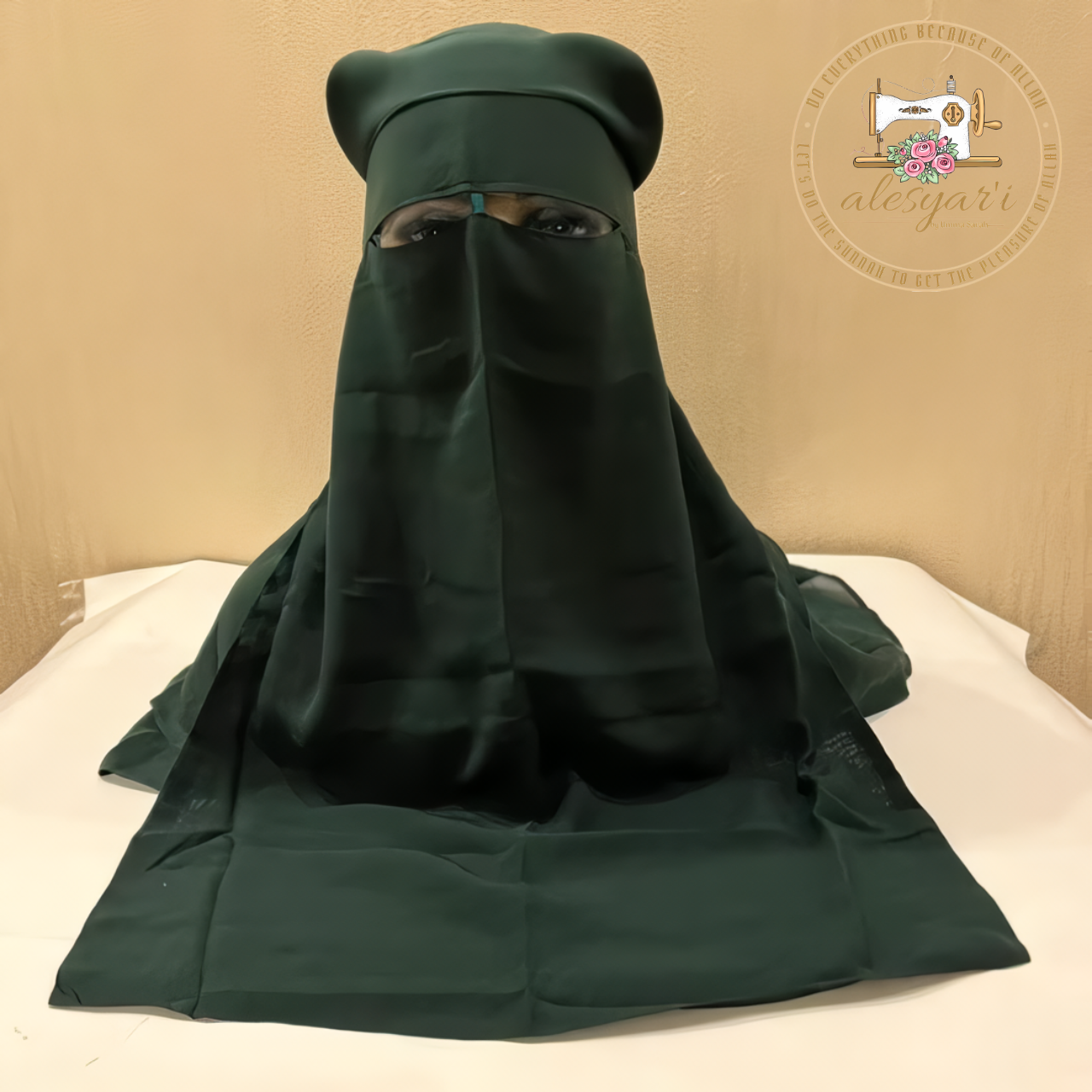 Alesyari Shop I High Quality Three Layers Chiffon Niqab Muslim Face Cover Hijab Hat Pull On Islamic Scarf Tie Back Headcover Women Headwrap