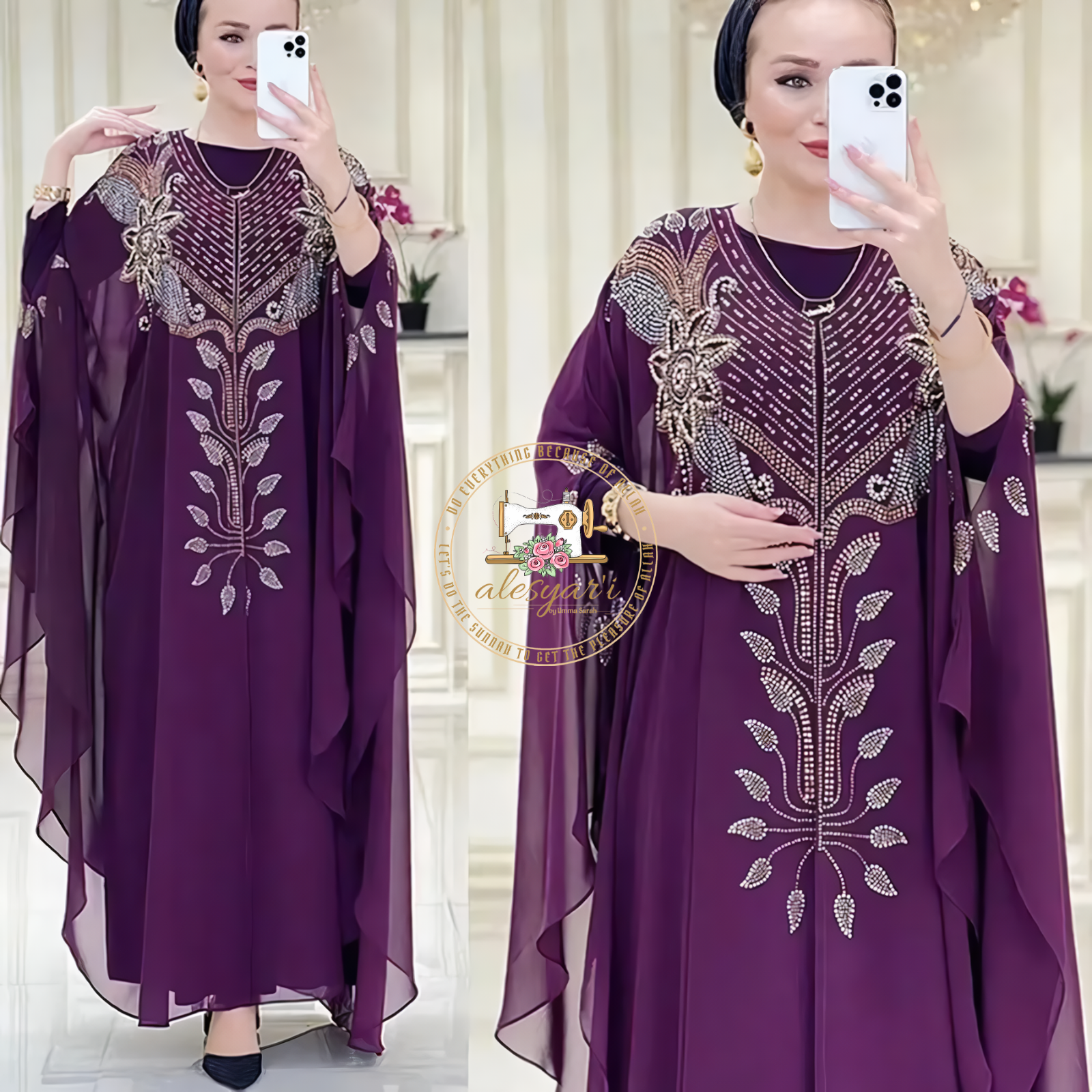 Alesyari Shop I Muslim Kaftan Abaya Dress Women Dubai Turkish Chiffon Party Dresses Elegant Evening Gown African Boubou Fashion Outfit Open Robe