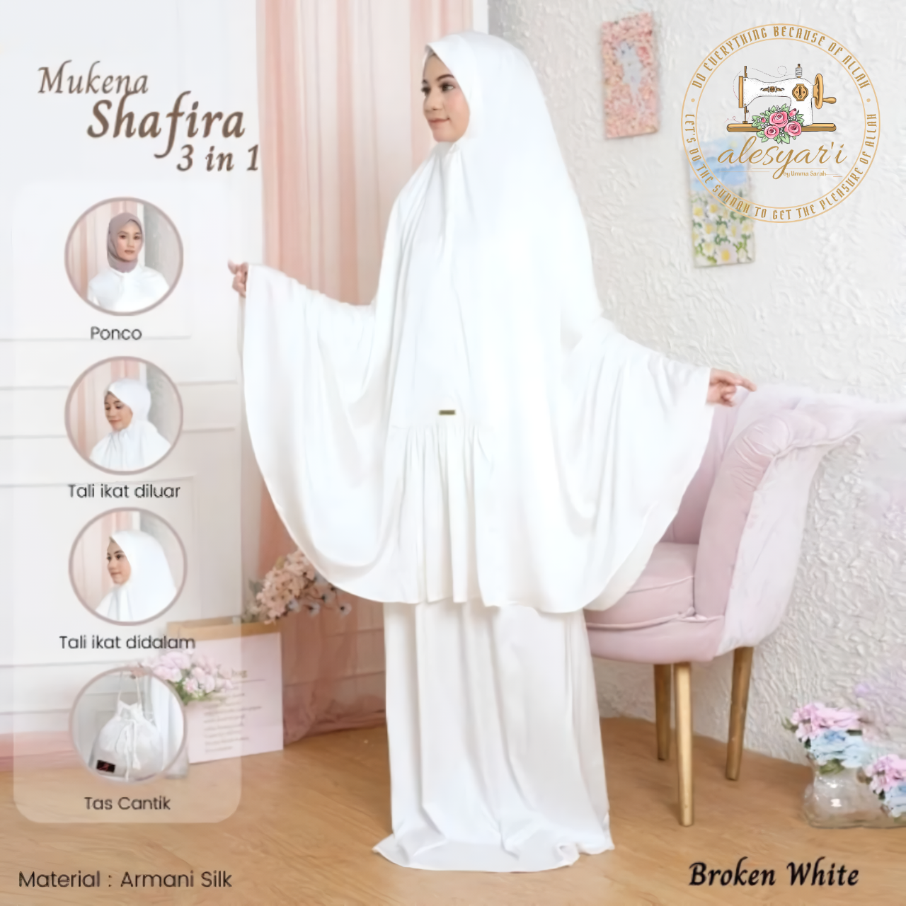 Alesyari Shop I Premium Indonesian Silky Skirt Sets with Lace Trim: The Ideal Women's Prayer Garment for Eid and Muslim Prayer in Saudi Arabia