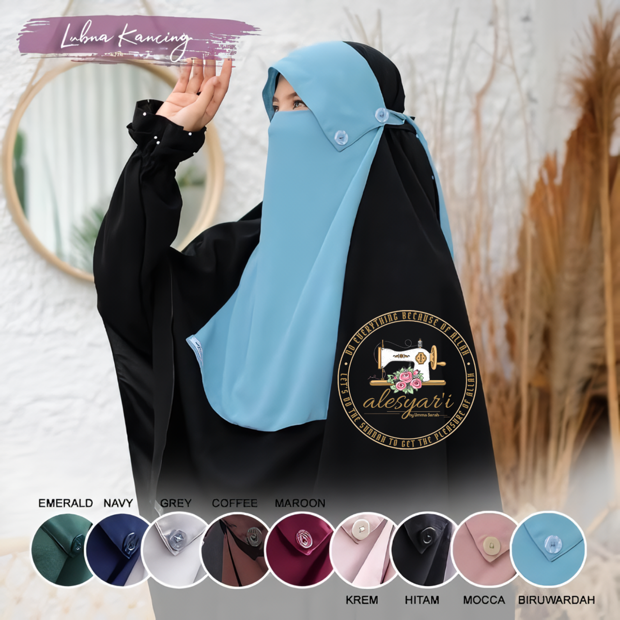 10 pcs Niqab Headband Buttons - Lubna / Simple 2 Layers Niqab for Women / Buy 5 pcs or More Free 1 pcs Tasbeeh Digital