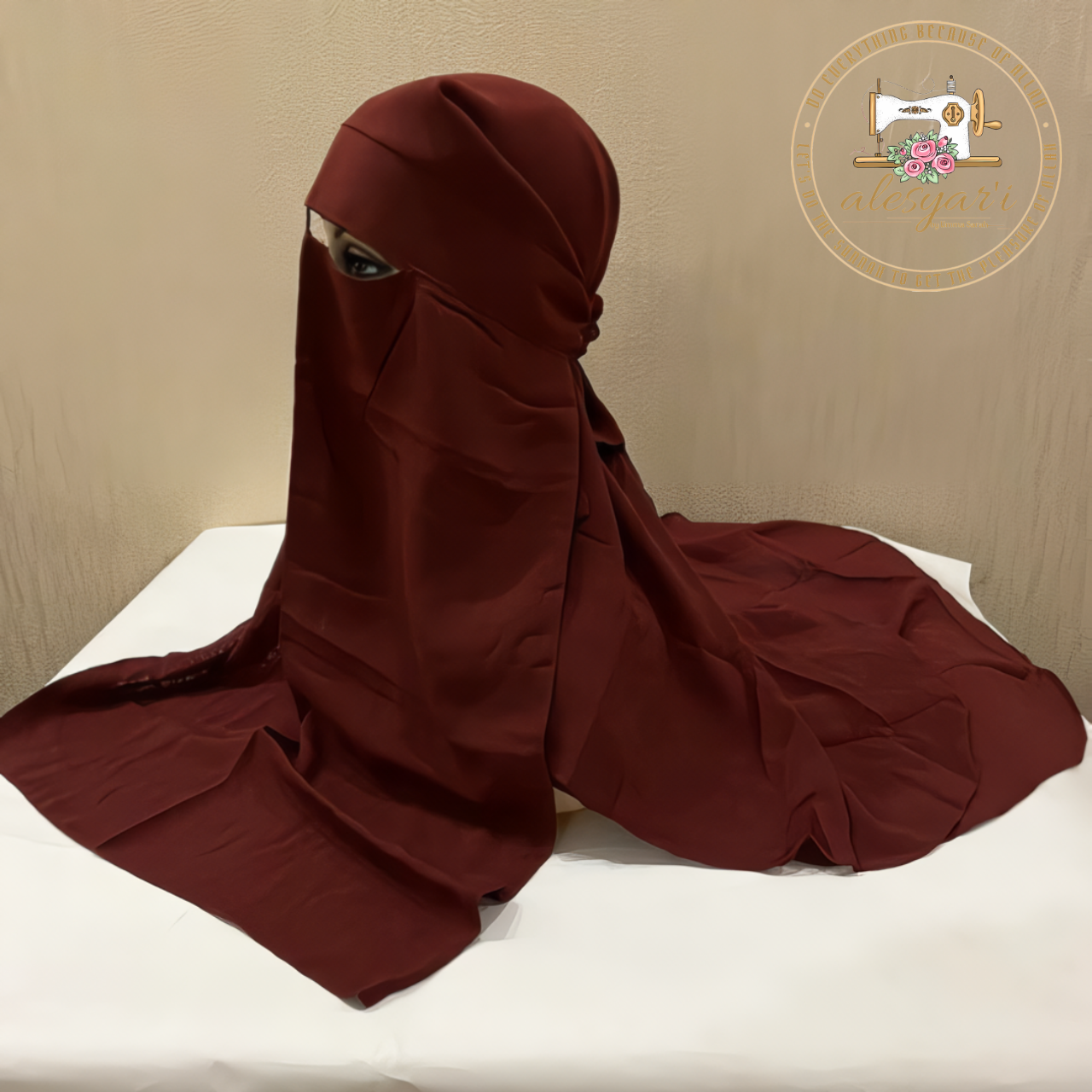 Alesyari Shop I High Quality Three Layers Chiffon Niqab Muslim Face Cover Hijab Hat Pull On Islamic Scarf Tie Back Headcover Women Headwrap