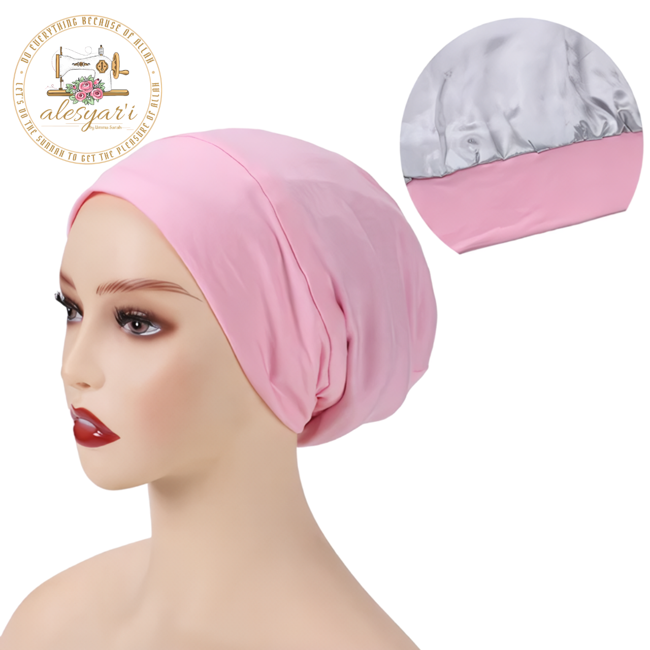 Alesyari Shop I Multi-Layer Satin Hijab Cap - Double-Layer Bonnet Hair Cap for Muslim Fashion - Islamic Headwear Head Cover Night Sleep Cap