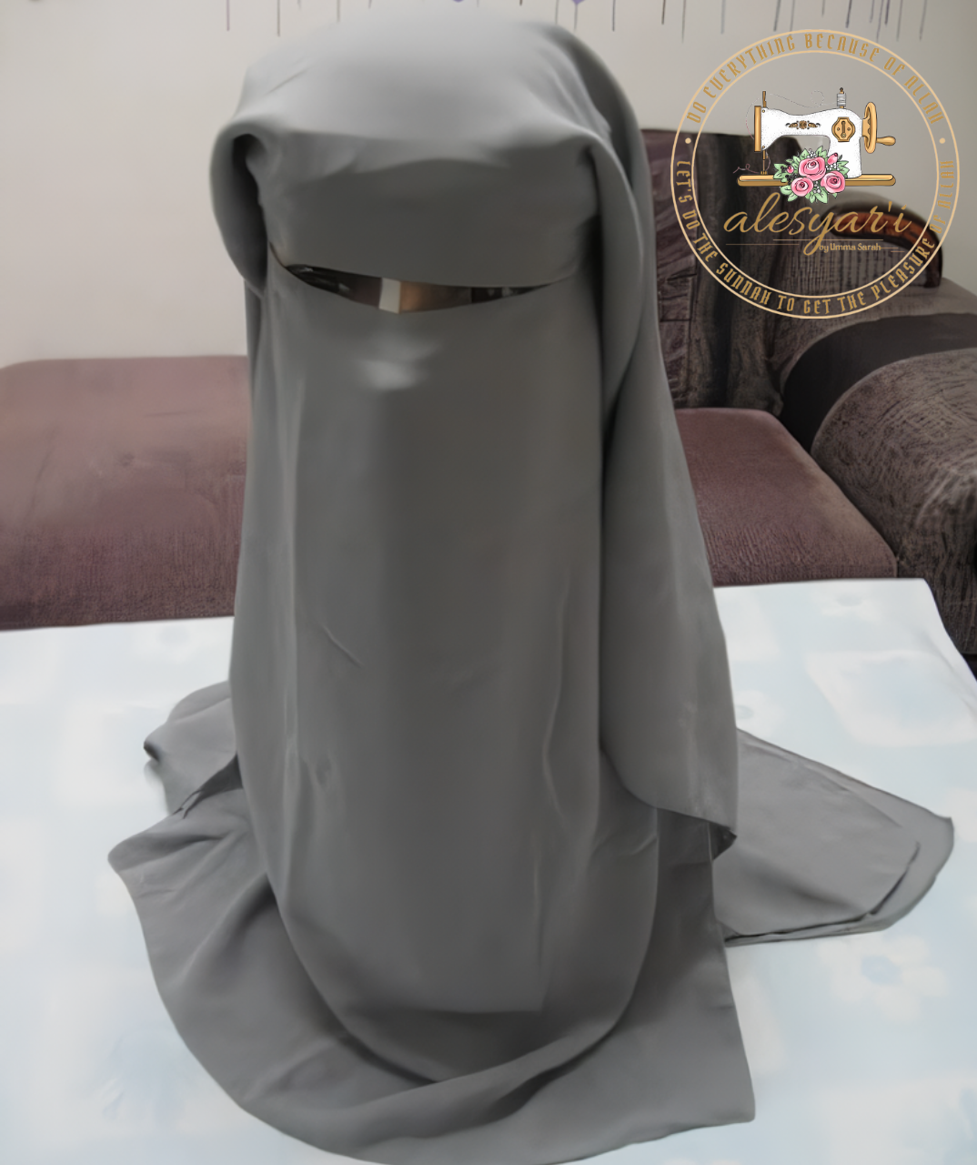 Alesyari Shop I High Quality Three Layers Chiffon Niqab Muslim Face Cover Hijab Hat Pull On Islamic Scarf Tie Back Headcover Women Headwrap