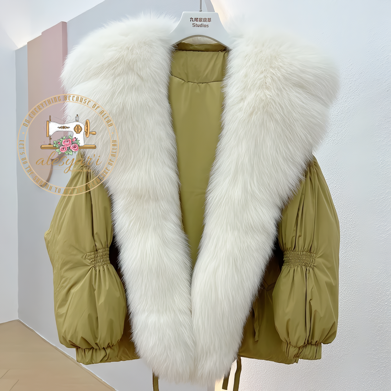 Navy Fur Collar Winter Jacket for Women: Warm White Duck Down Parka Coat