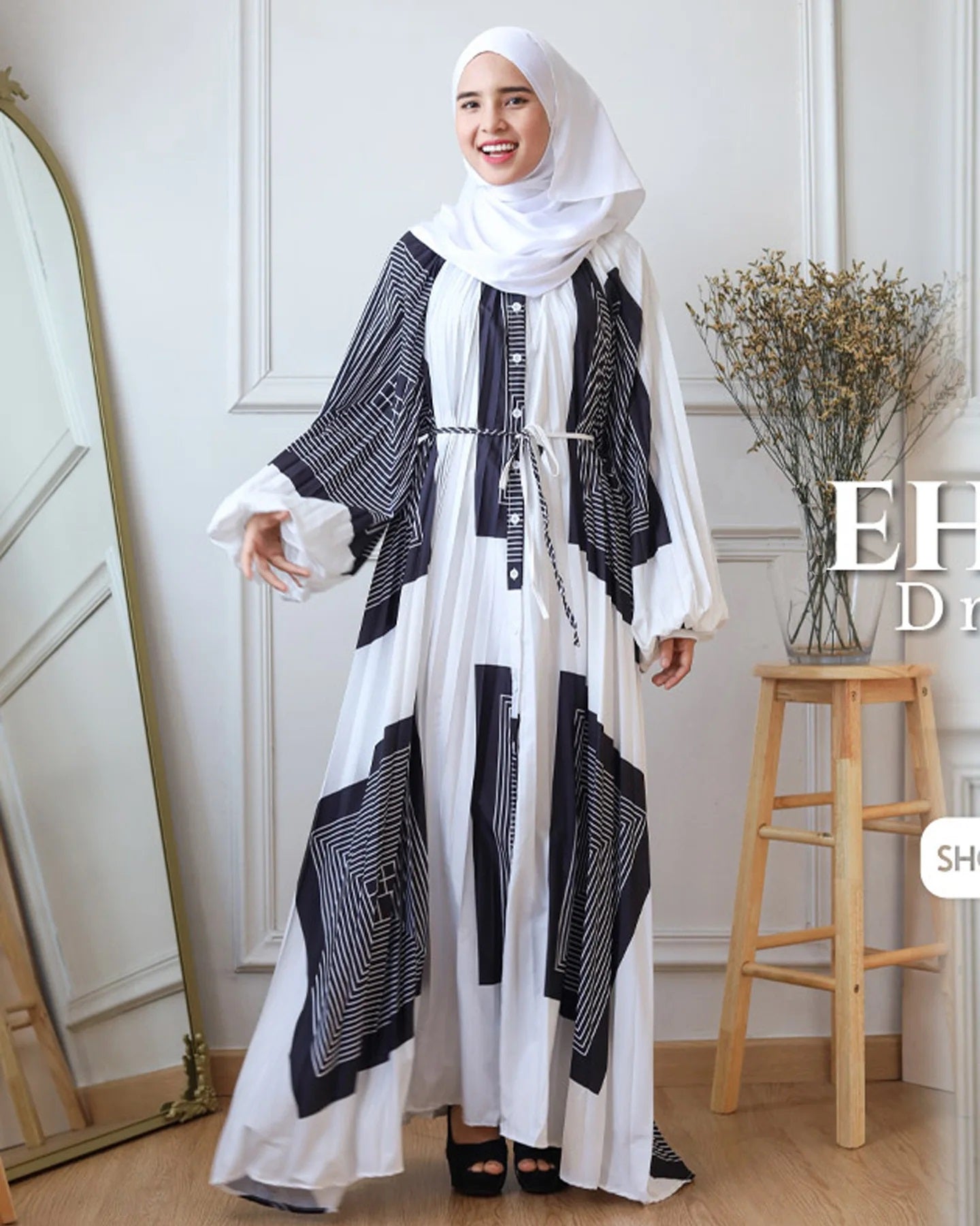 Alesyari Shop I 2023 New Pattern Long Dress with Muslim Women's Hijab - Lantern Sleeve, Loose Fit, Elegant Islamic Attire from Dubai