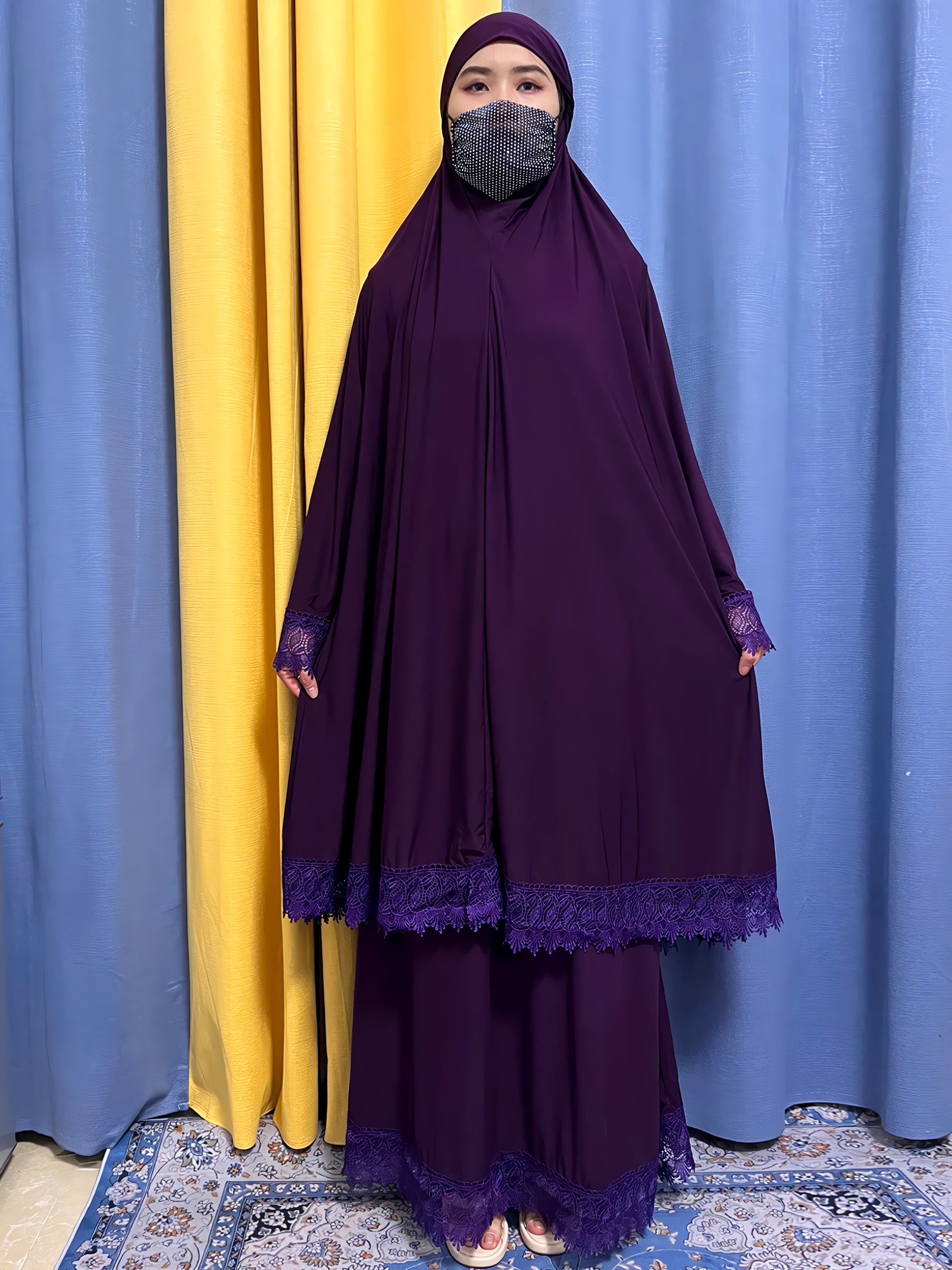 Alesyari Shop I 2023 Dubai Muslim Lace Silk Abayas: Traditional Ramadan Prayer Attire for Women