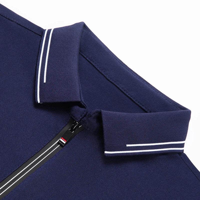 New Men Polo Shirts Long Sleeve Turn-down Collar T-shirts Zipper Business Casual Men Clothing