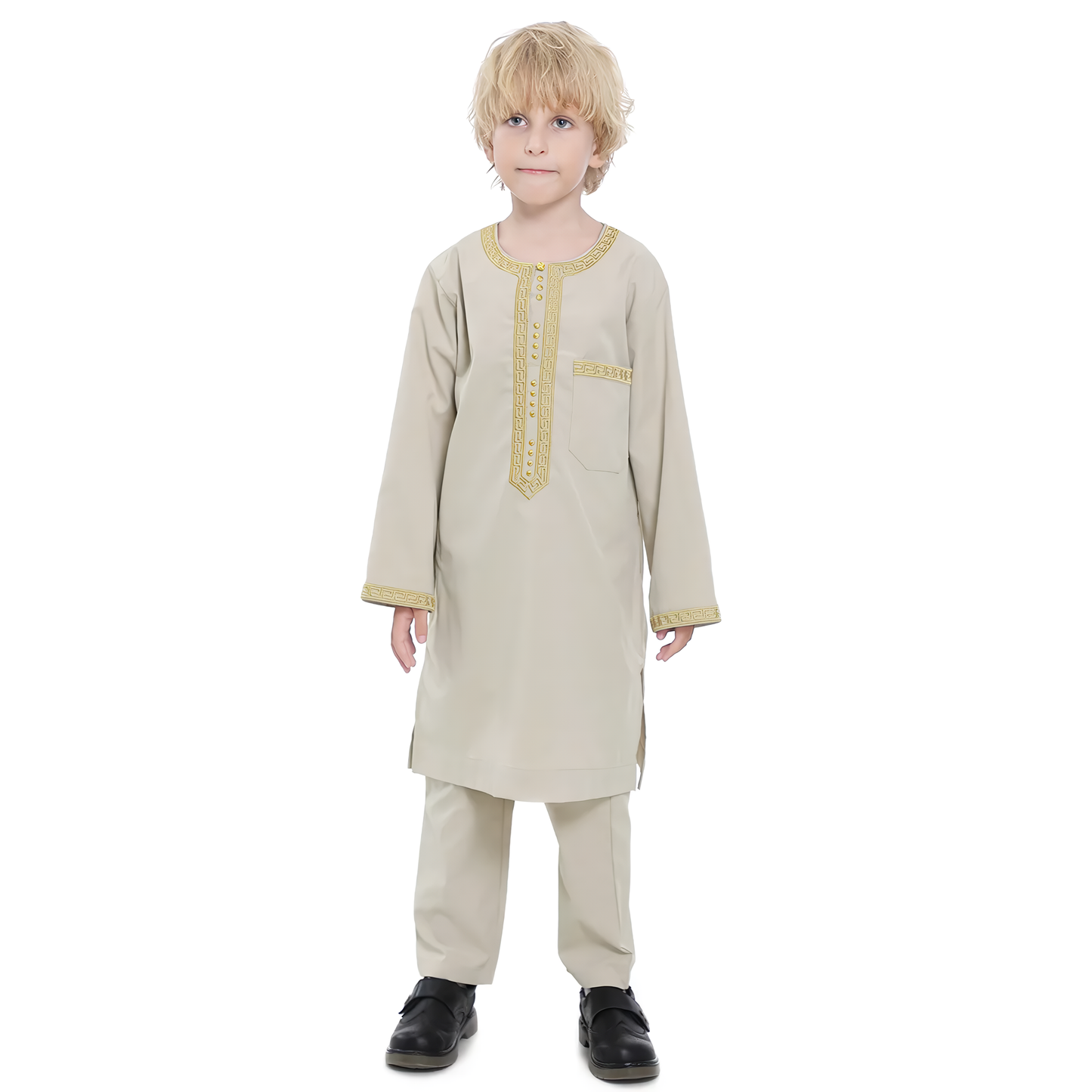 Alesyari Shop I 2024 Saudi Arabia Children Robe Muslim Clothes Kids Qamis Boy Jubba Thobe 2 Piece Set Islamic Clothing Men Party Abaya Kaftan