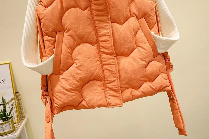 Women's Puffy Vest: Slim, Sleeveless, Quilted with Removable Hood, Winter Puffer Coat