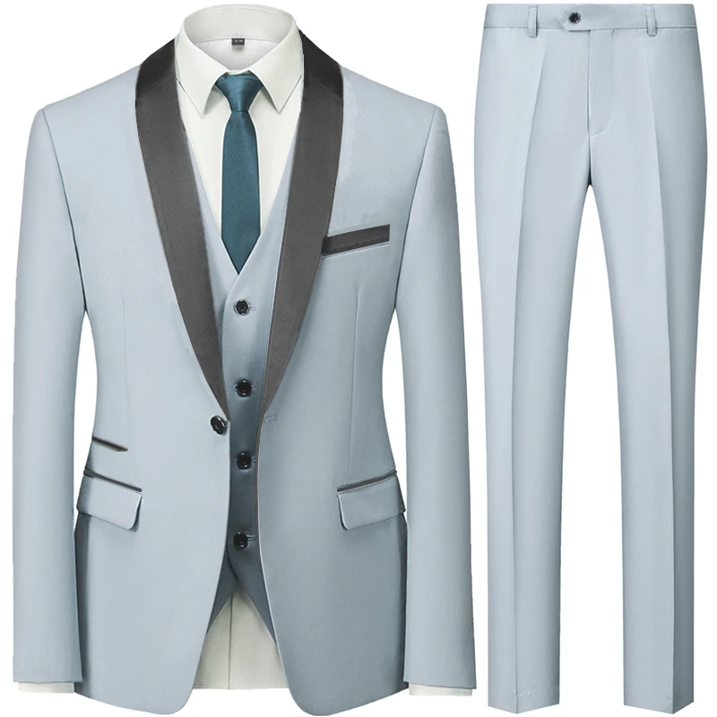 Alesyar'i Shop I Men Mariage Color Block Collar Suits Jacket Trousers Waistcoat Male Business Casual Wedding Blazers Coat Vest Pants 3 Pieces Set