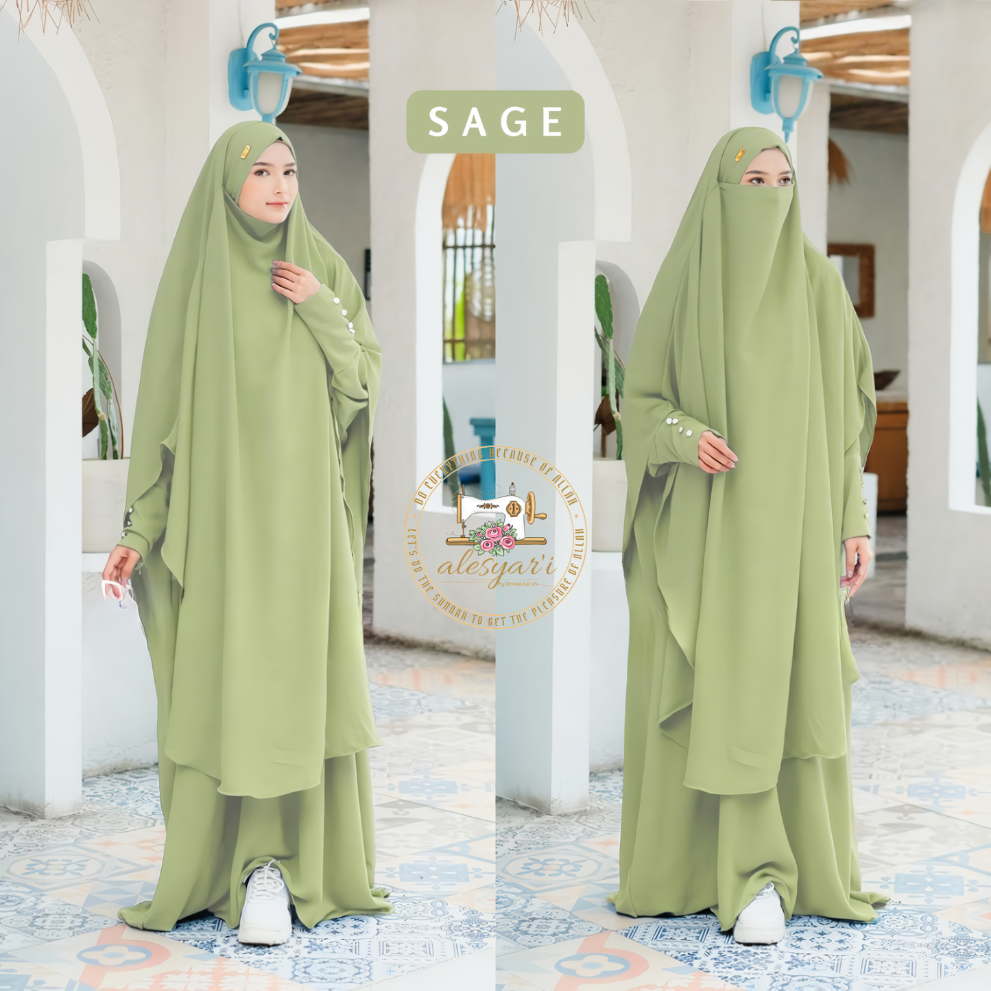 Alesyari Shop I Sacred Pilgrimage Attire 2024 Umrah and Hajj Abaya Set with Long French Khimar