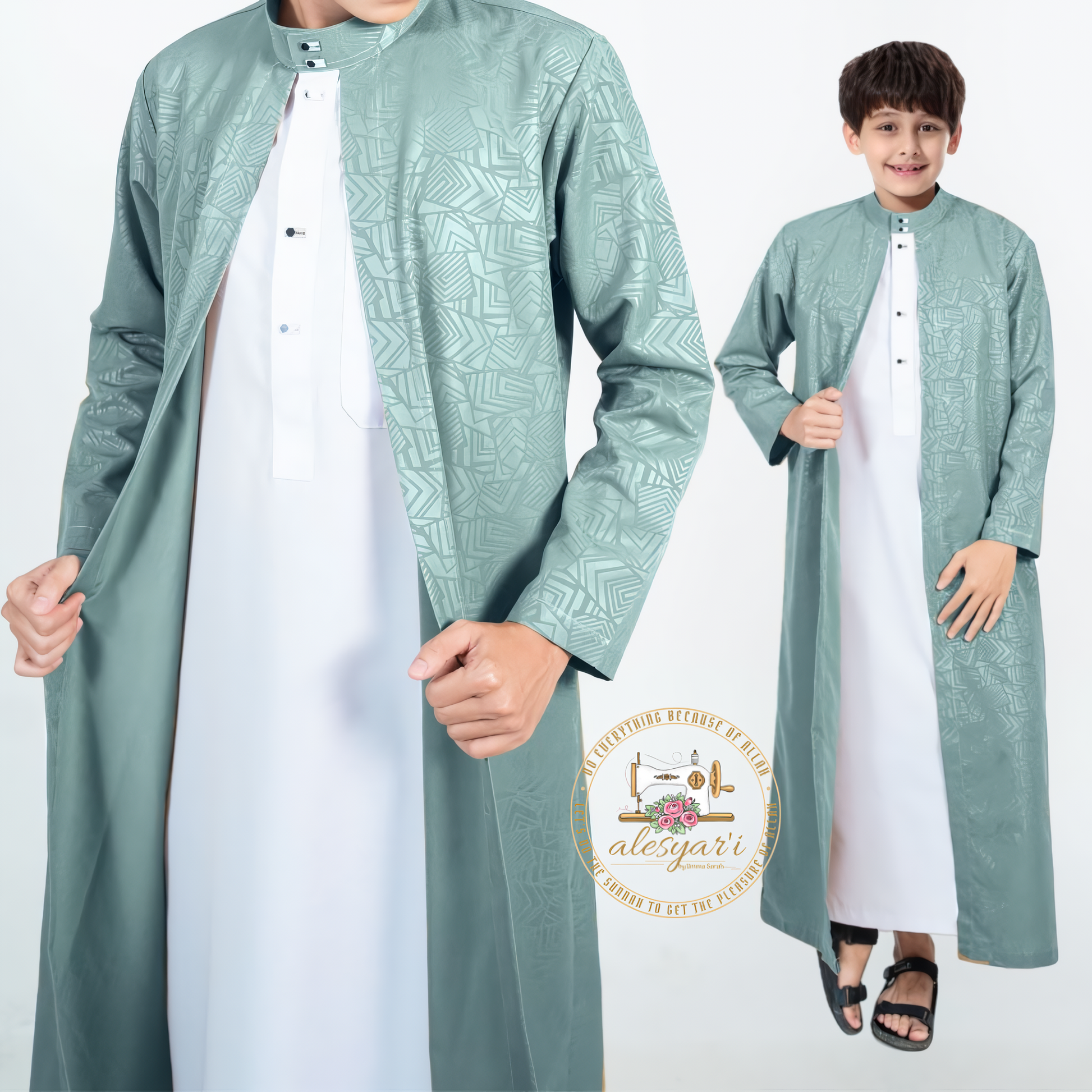 Alesyari Shop I Premium Luxury Boys Abaya Stylish Long-Sleeve Cotton Embossed Gown