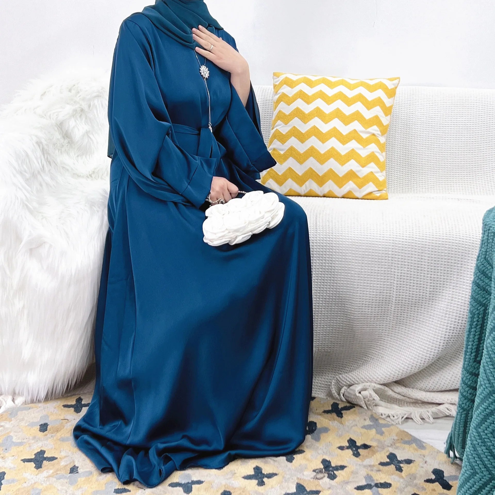 Alesyari Shop I Simple Muslim Abaya Dress - Islamic Casual Wear, Turkish Dubai Style, Ideal for Ramadan and Eid (Without Shawl)