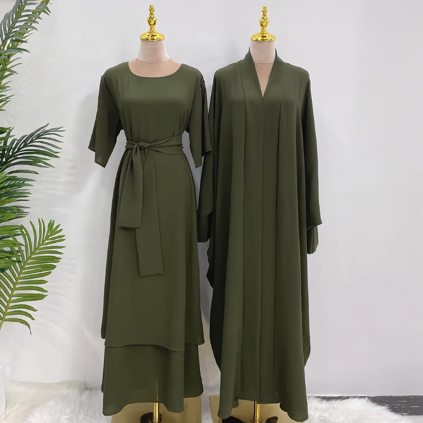 Stylish 2-Piece Muslim Abaya Set for Eid: Dubai, Turkey, Short-Sleeved Inner Dress