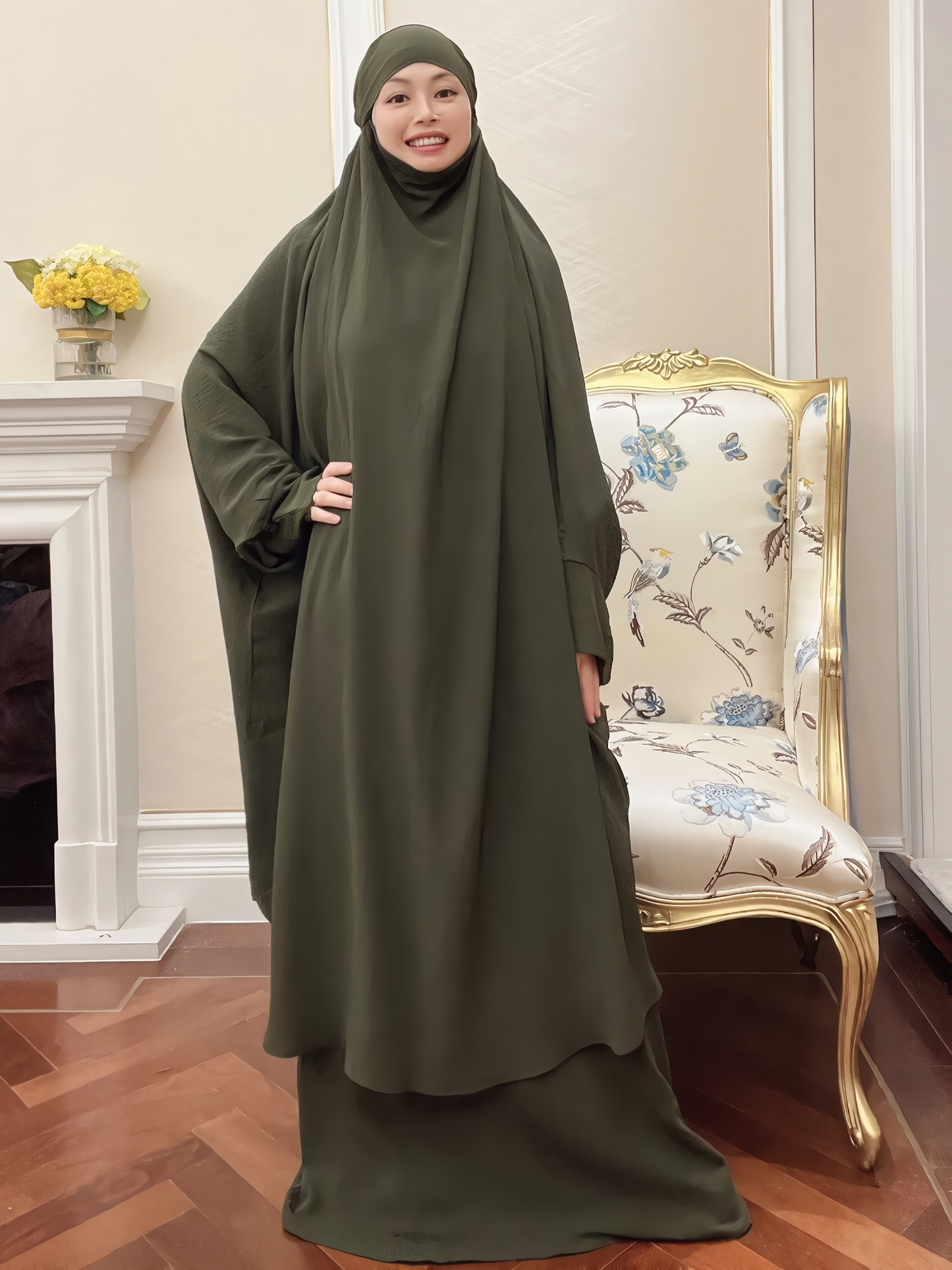 Alesyari Shop I Long Khimar Set: Muslim Abaya, Dubai Saudi Prayer Dress - 2 Pieces