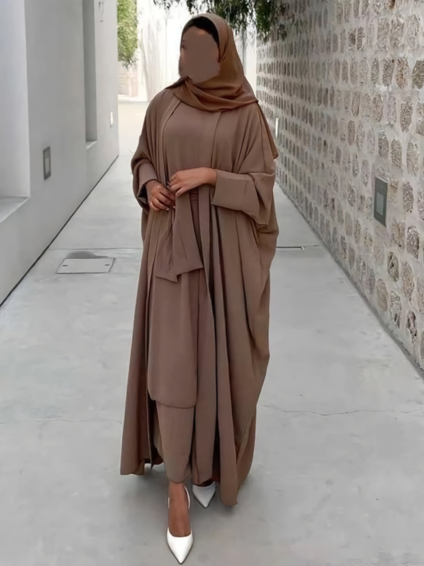 Stylish 2-Piece Muslim Abaya Set for Eid: Dubai, Turkey, Short-Sleeved Inner Dress