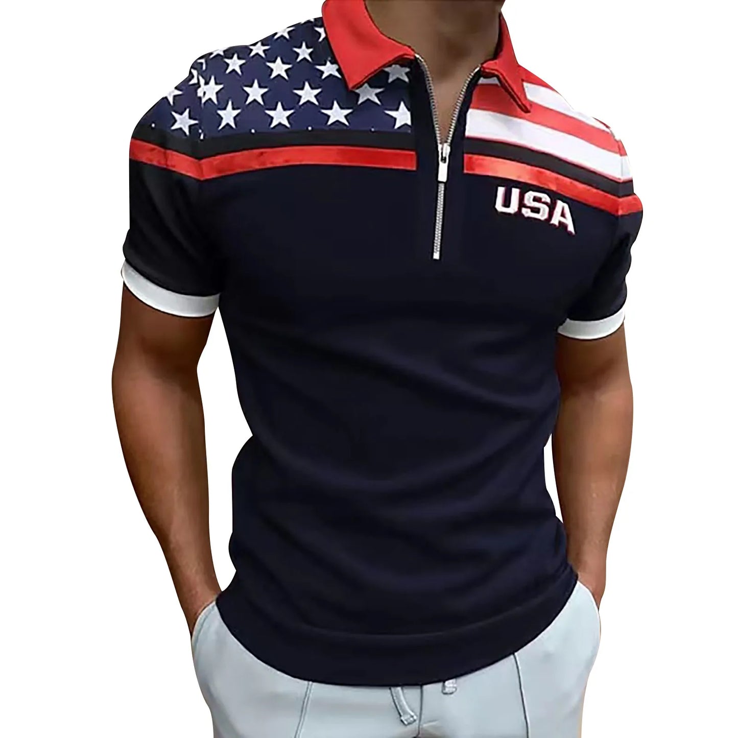 Men's Polo Shirt Independence Day Muscle Turn Down Collar American Flag Print Patriotic Shirts Slim Fit Short Sleeve ropa hombre