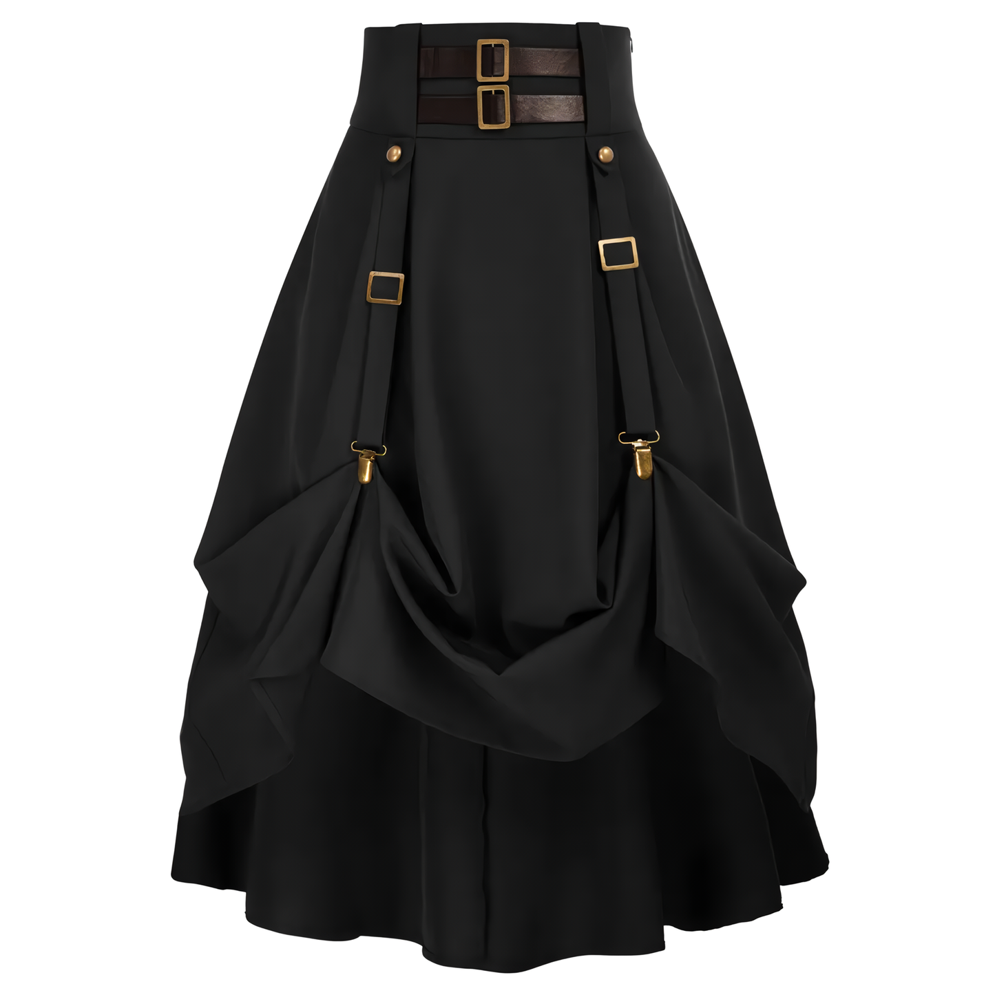 Alesyari Shop I Women Goth Steampunk Skirt High Waist Stretch Midi A-Line Skirt With Pockets Renaissance Length Adjustable Punk Skirts A30