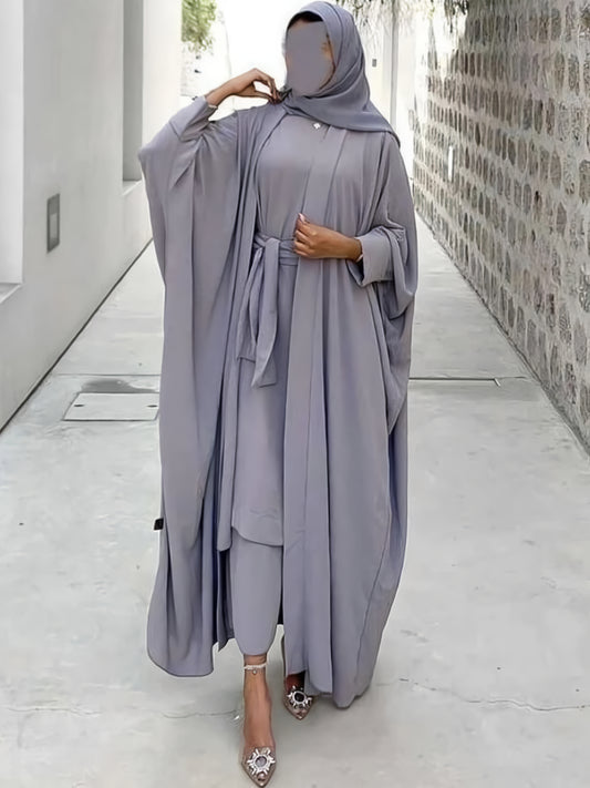 Stylish 2-Piece Muslim Abaya Set for Eid: Dubai, Turkey, Short-Sleeved Inner Dress