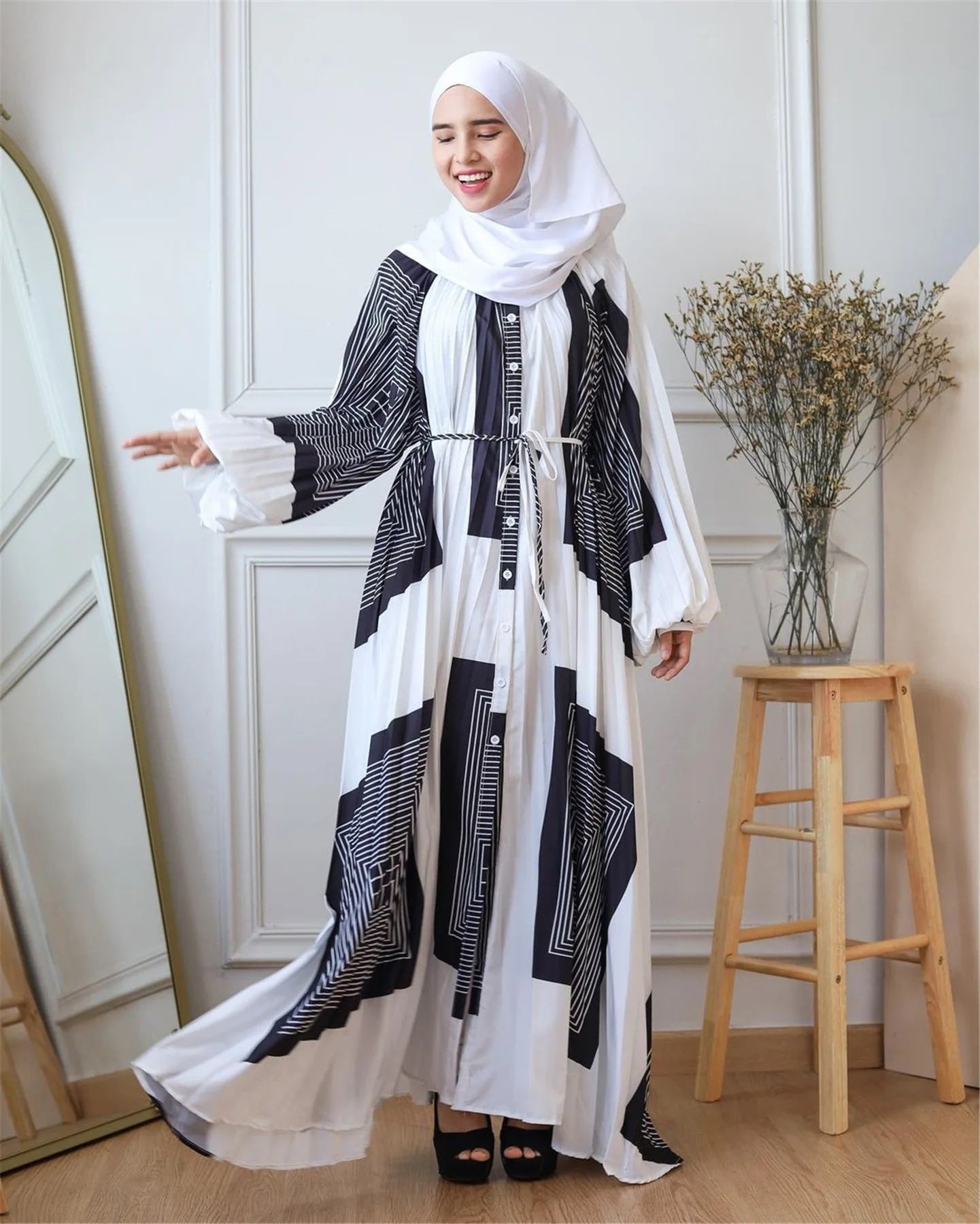 Alesyari Shop I 2023 New Pattern Long Dress with Muslim Women's Hijab - Lantern Sleeve, Loose Fit, Elegant Islamic Attire from Dubai