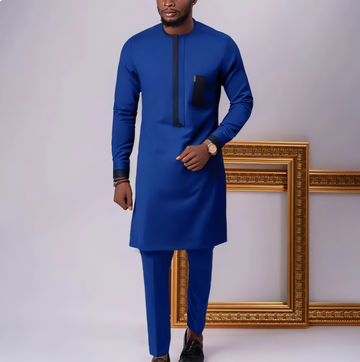 New Luxury Men's 2-piece Diamond-patterned Wedding Suit in African Ethnic Style