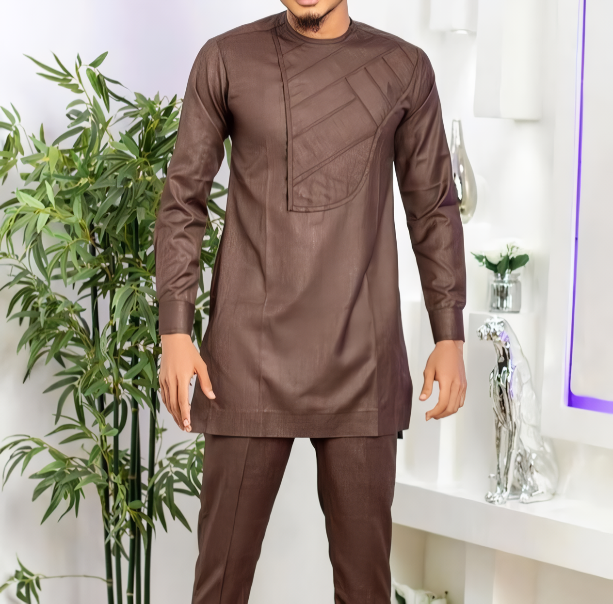 New Luxury Men's 2-piece Diamond-patterned Wedding Suit in African Ethnic Style