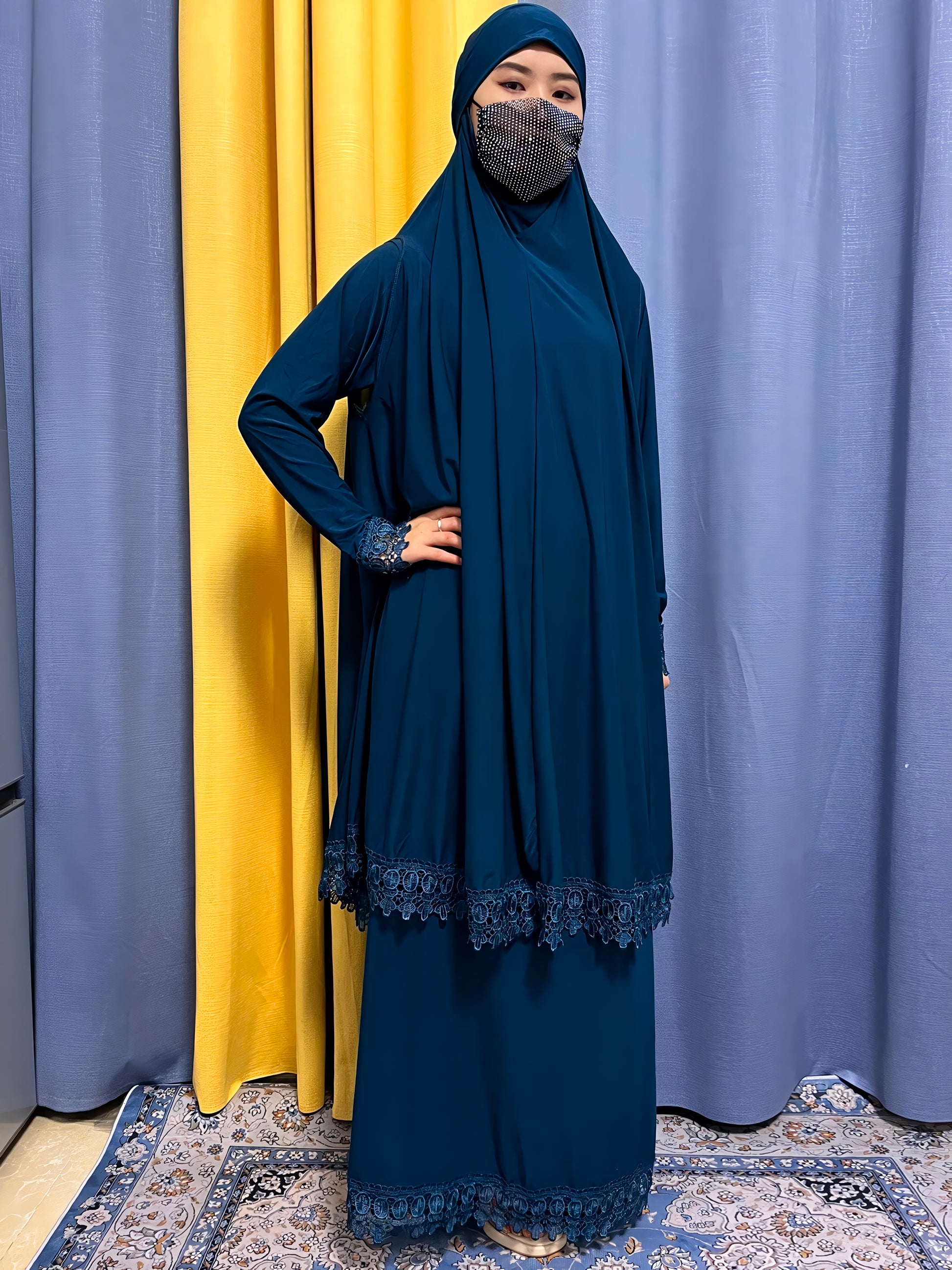 Alesyari Shop I 2023 Dubai Muslim Lace Silk Abayas: Traditional Ramadan Prayer Attire for Women